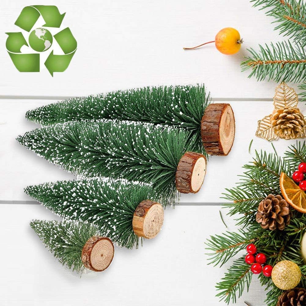Skiennix Mini Christmas Tree - Small Pine Tabletop Decor with Wooden Bases | Green (Set of 4)