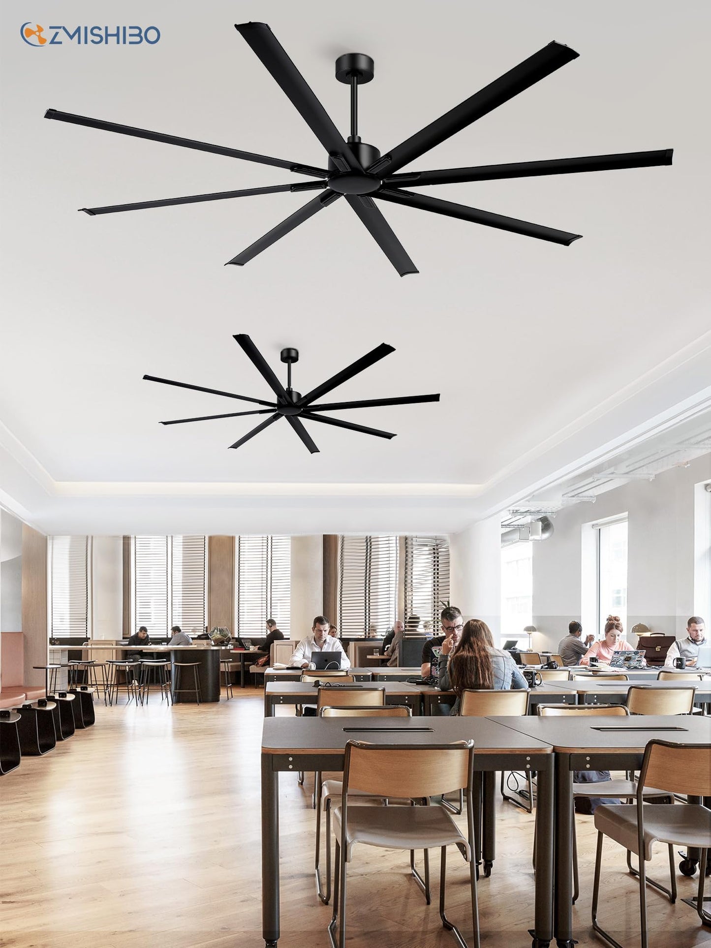ZMISHIBO 96 Inch Ceiling Fans No Light, Large Industrial Ceiling Fan with 8 Aluminium Blades, Quiet DC Motor, 6 Speeds, Modern Ceiling Fan without Light for Garage/shop/living room,Black