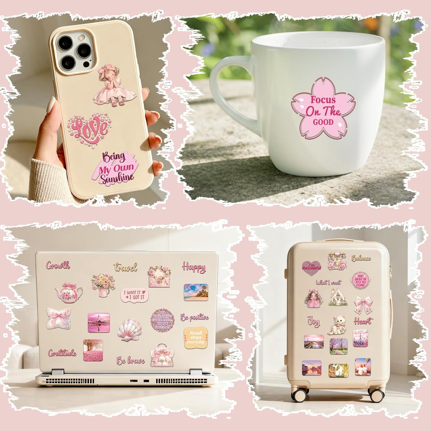 50 Pink Vision Board Stickers - Pcs Cute Aesthetic Travel Planner Scrapbooking Supplies Kit for Adults Women