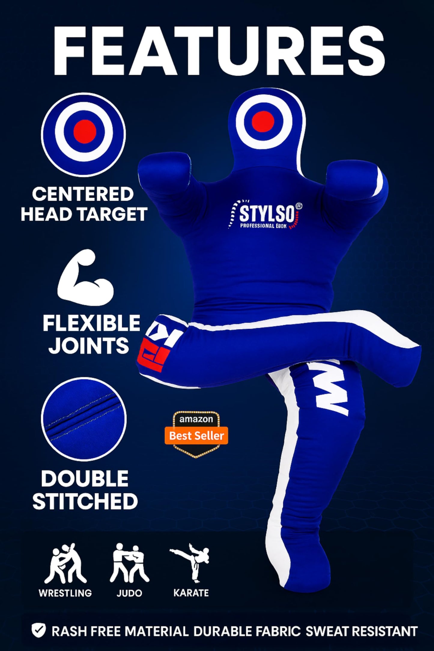 Un-Filled Grappling Dummy Wrestling Dummy Jiu Jitsu Dummy for BJJ MMA Judo Karate Practice Adult Kids and Youth Training Tackling Dummies - Blue, 5ft / 60"
