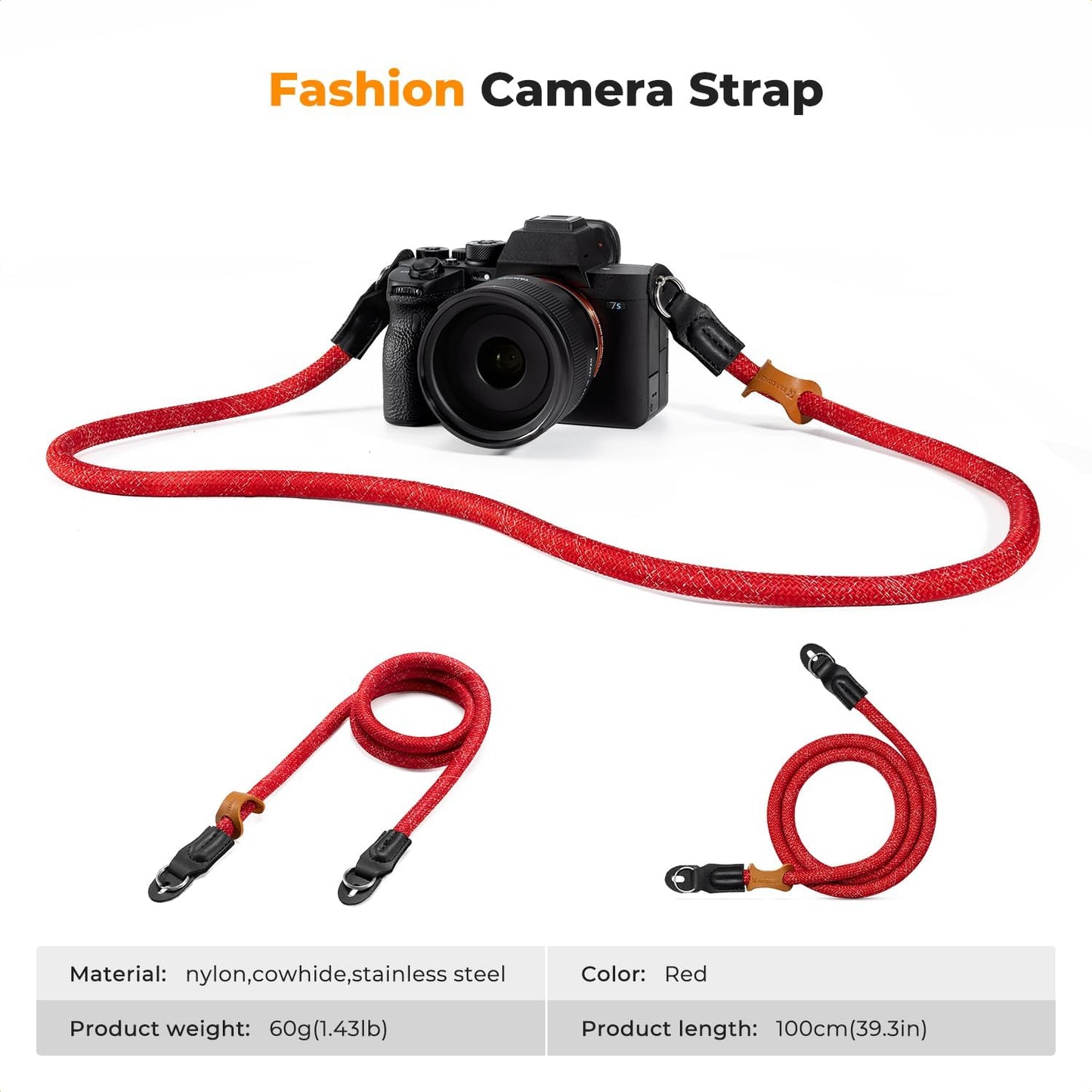 Strap,100cm K&F CONCEPT Camera Neck Nylon Rope Camera Shoulder Strap with O-ring for DSLR Camera-Red