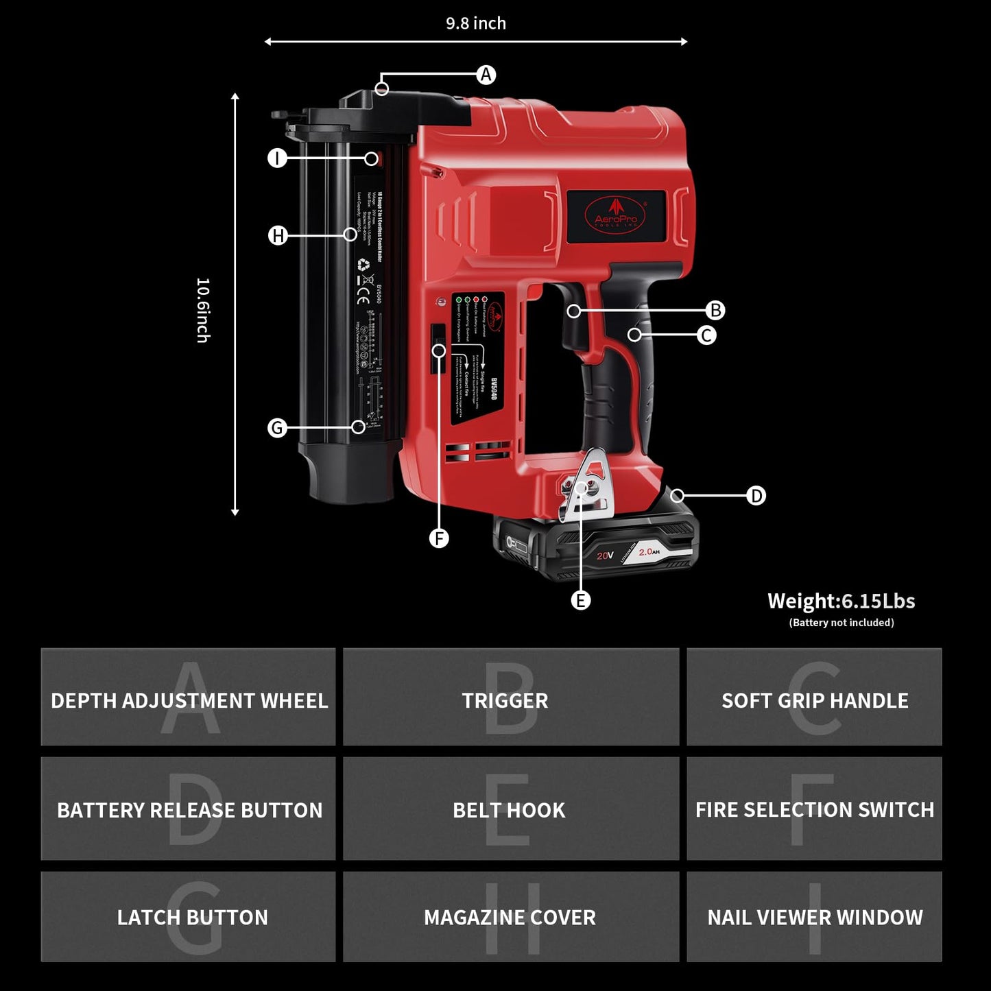 AEROPRO Tools 18 Gauge Nail Gun Battery Powered, 2 in 1 Cordless Brad Nailer/Staple Gun with 2 * 2.0Ah Li-ion Batteries, Charger and 1000 Nails for Woodworking & DIY