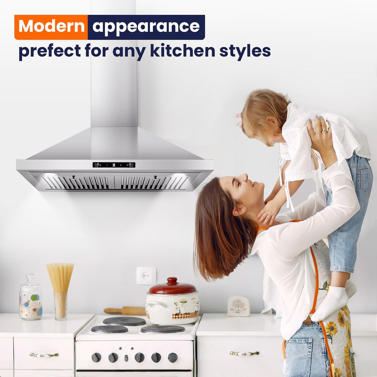 Wall Mount Range Hood 30 inch, 800 CFM Kitchen Hood Stainless Steel Stove Vent Hood with Gesture Sensing & Touch Control, Ducted/Ductless Convertible Duct, 3-Speed Fan, LED Lights, Baffle Filters