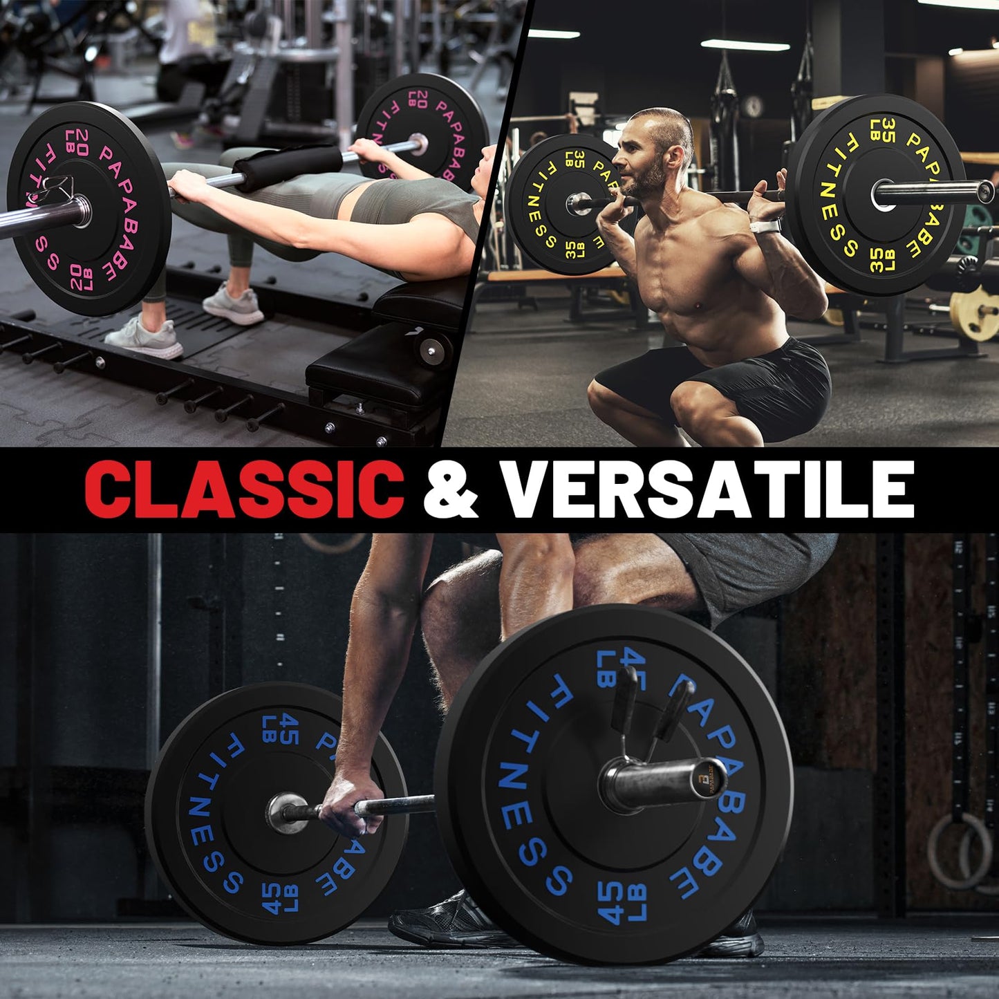 PAPABABE Strength Training Bumper Plates 100lb Set Olympic Weight Plates Rubber Bumper Plates with Steel Insert Home Gym Workout Weights Plates 2 Inch Barbell Weights For General Fitness