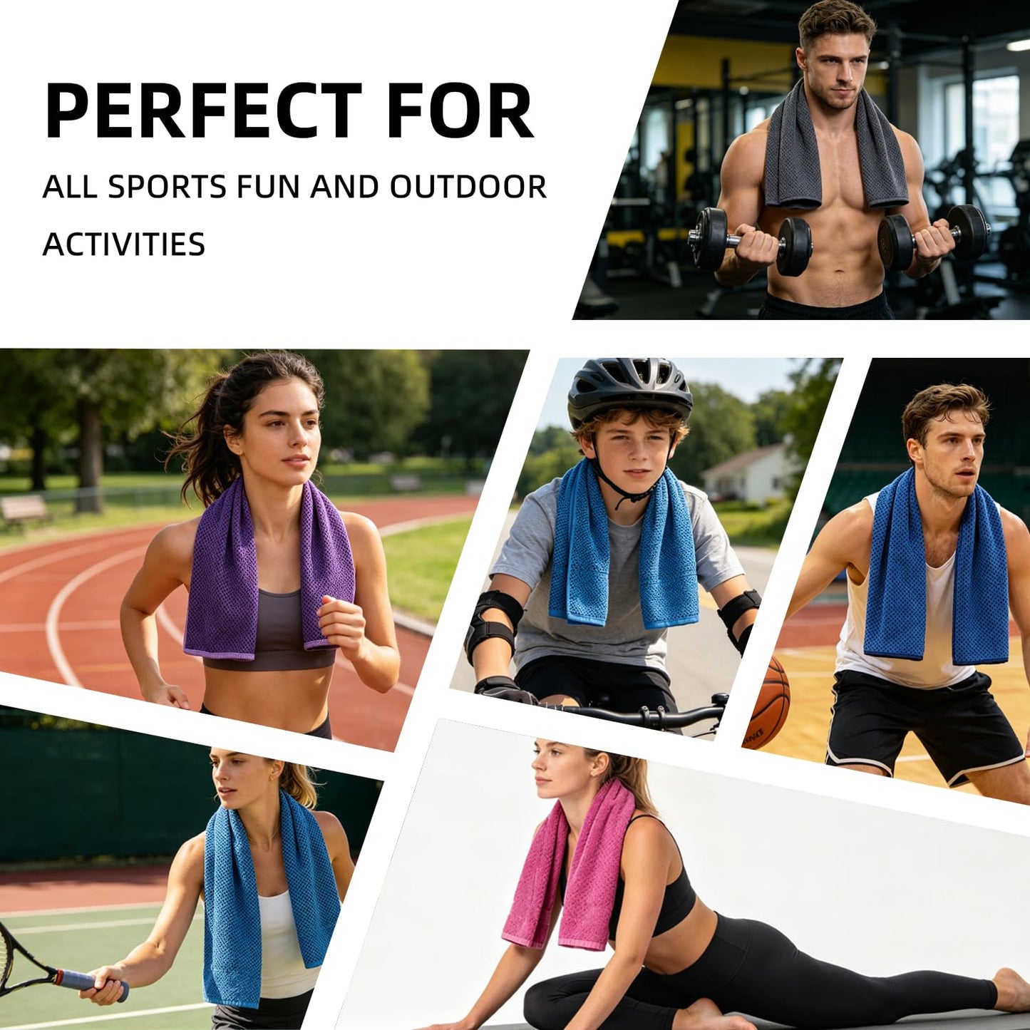 QRYIPGK 5 Pack Cooling Towel 31"x11", Microfiber Gym Towels for Men and Women,Soft Breathable Chilly Towe for Yoga, Running, Workout,Gym, Camping, Fitness, Workout