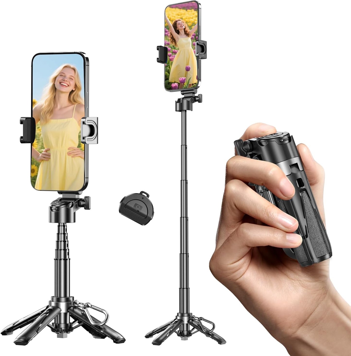 YXYaoZhengYiGeYi Mini Selfie Stick, Pocket Size Extendable Phone Holder with Wireless Detachable Remote Control