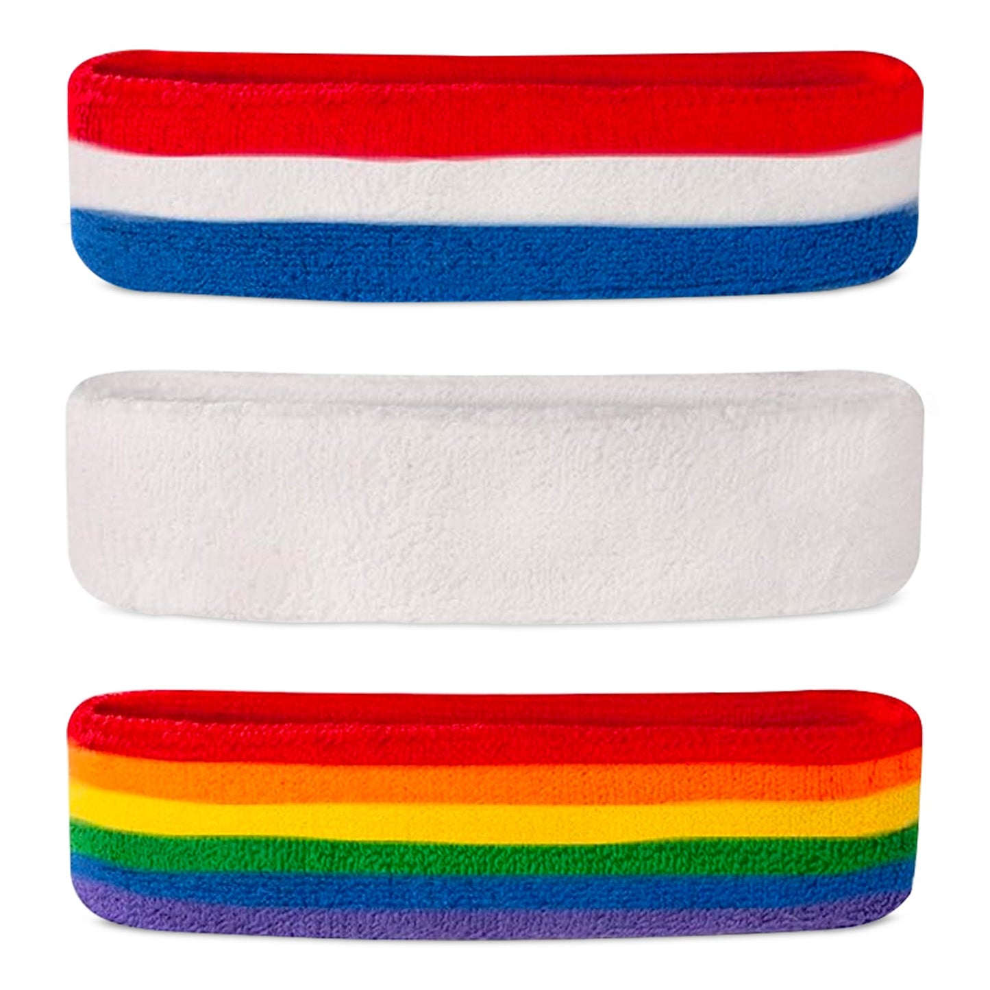 Suddora Sweatband Combo Set, Moisture Wicking 3 Headbands, Lightweight Cotton Terry Cloth Breathable Athletic Sweat Bands for Sports, Costumes & Cosplay