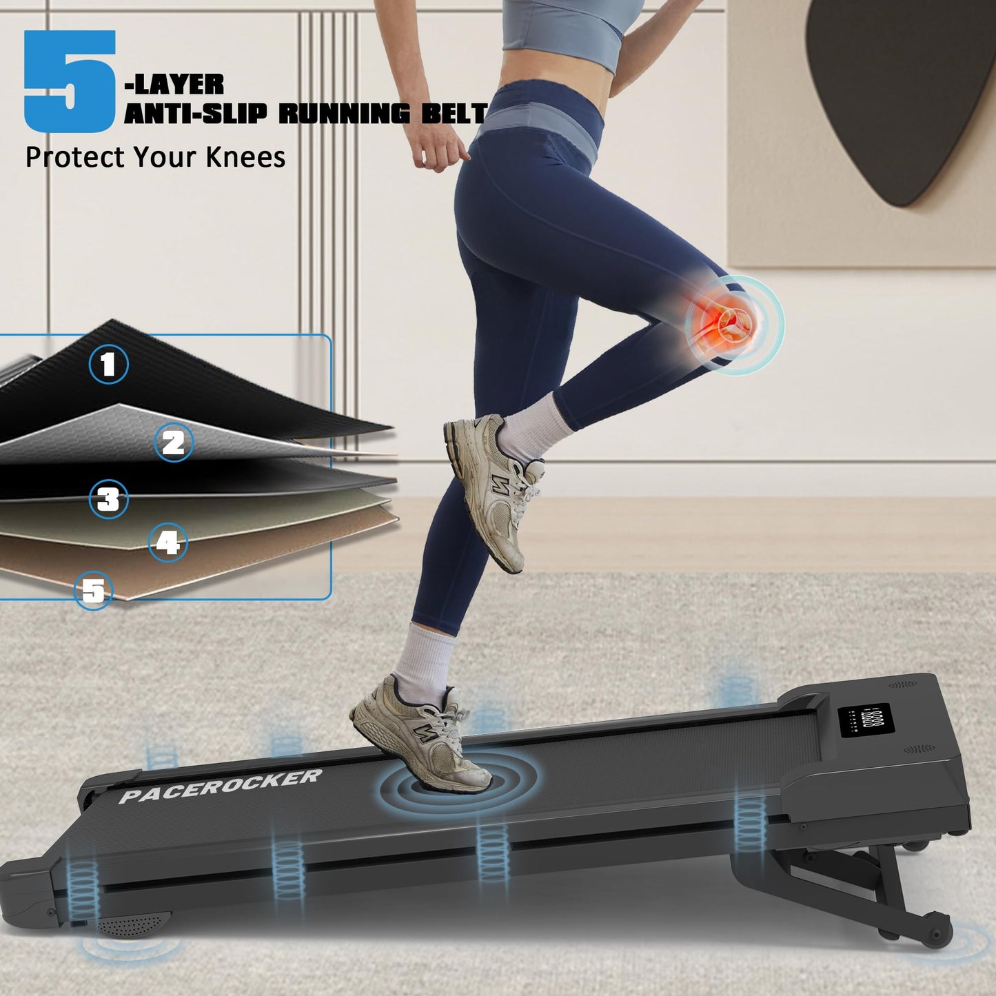 PACEROCKER Walking Pad Treadmill - 12% 9-Level Auto Incline System - 450 lbs Heavy Duty Capacity (204.1 kg) - Bluetooth Speaker - LED Display - Under Desk Design - 5 MPH (8 km/h)
