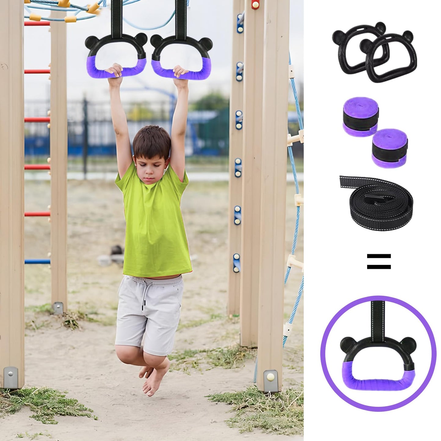 HaeNayc Gymnastics Rings, Home Gym Equipment, Adjustable Strap Strength Training Rings, Pulling Rings for Physical Training (Purple)