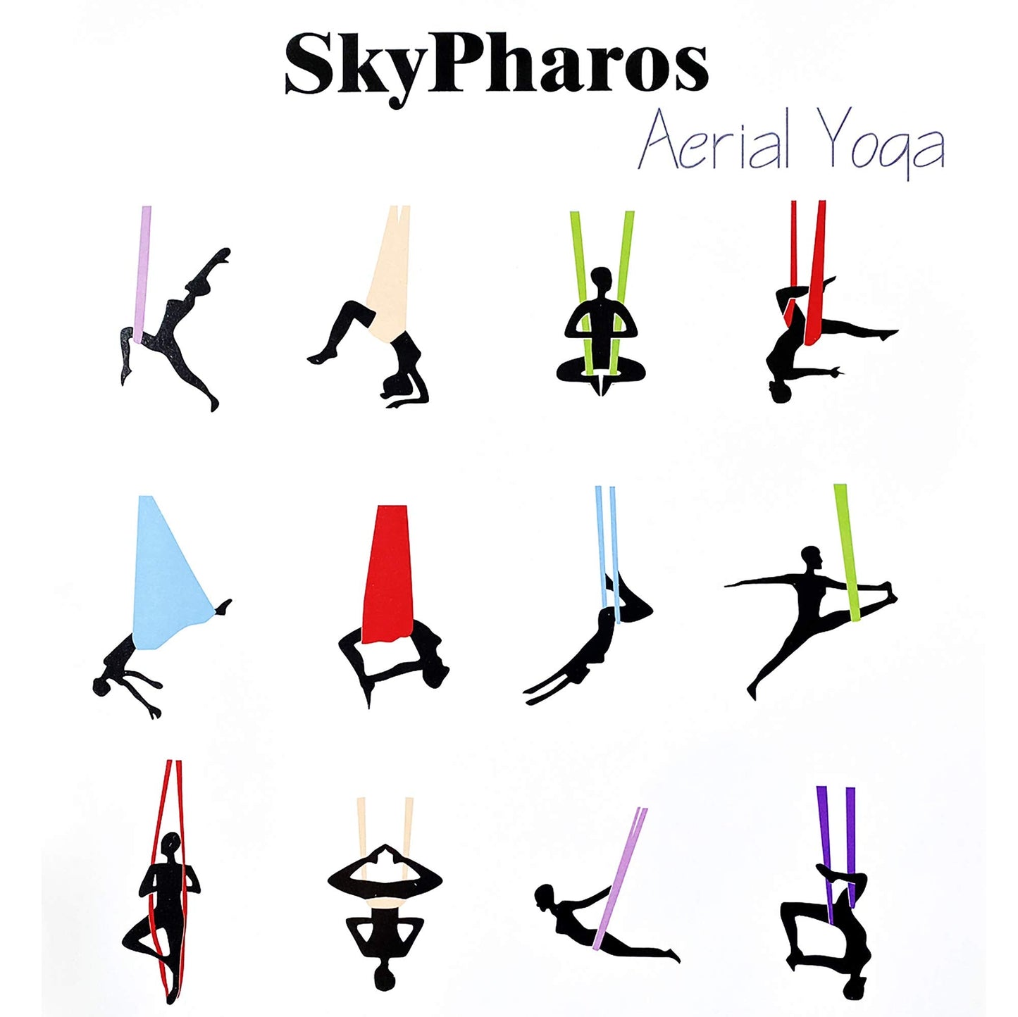 SKYPHAROS 11 Yards Aerial Silks Yoga Swing Set - Aerial Yoga Hammock Kit Anti-Gravity Flying for Fitness, Low/Non Stretch Nylon Tricot Fabric Hardware Included for Dance