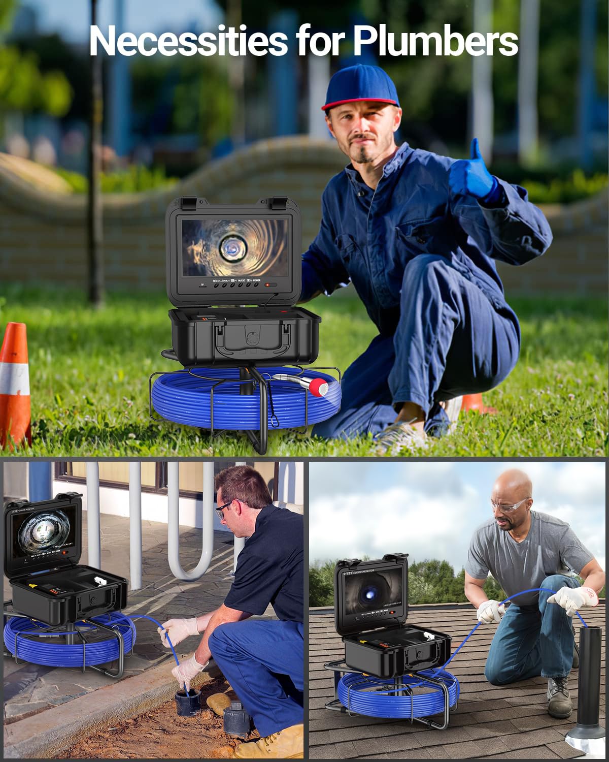 Anysun Sewer Camera with 512hz sonde, Self Leveling Sewer Inspection Camera 100ft with 7MM Cable and Meter Marker, 9'' Monitor and DVR, 12 Adjustable Lights(32GB Card)