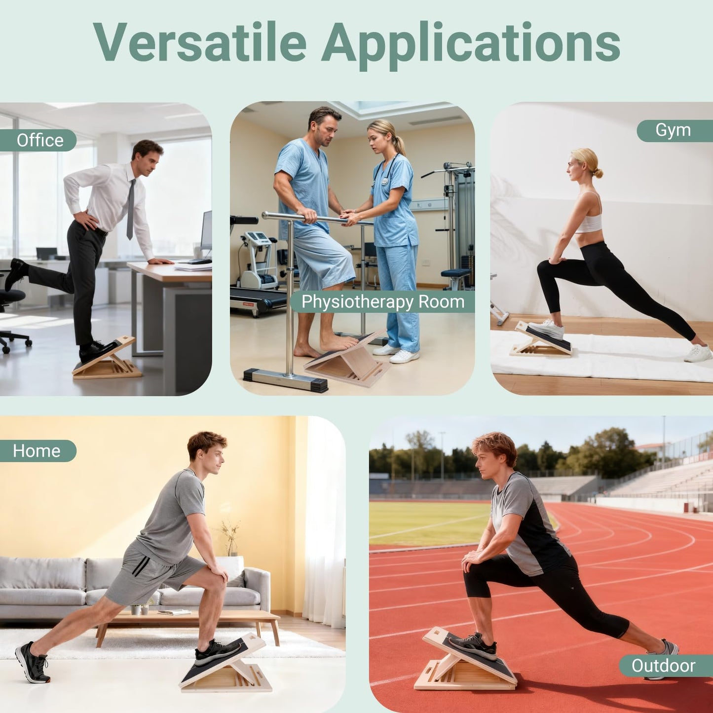 Reoceing Adjustable Wooden Slant Board for Calf Stretching, 5 Angle Incline Board for Exercise, Non-Slip Design, 400 lb Capacity, Foldable Stretch Board