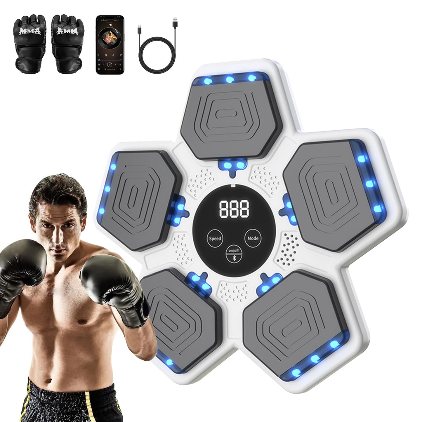 2026 Music Boxing Machine for Adults and Kids, Smart Bluetooth Boxing Training Equipment with Gloves Wall Mounted, Workout Punching Machine for Home,Office and Gym