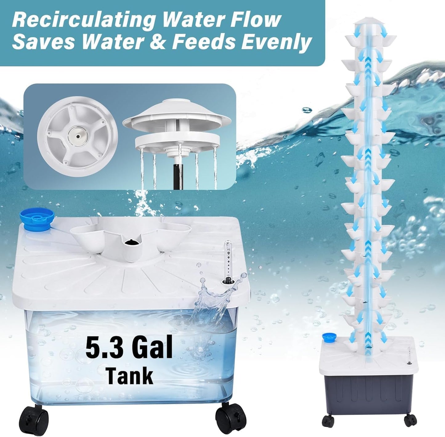 Hydroponic Tower, 14-Layer Hydroponics Growing System Kit with 70 Slots, Vertical Garden System with 20L Water Tank and Pump for Indoor Outdoor Home, Balcony & Patio