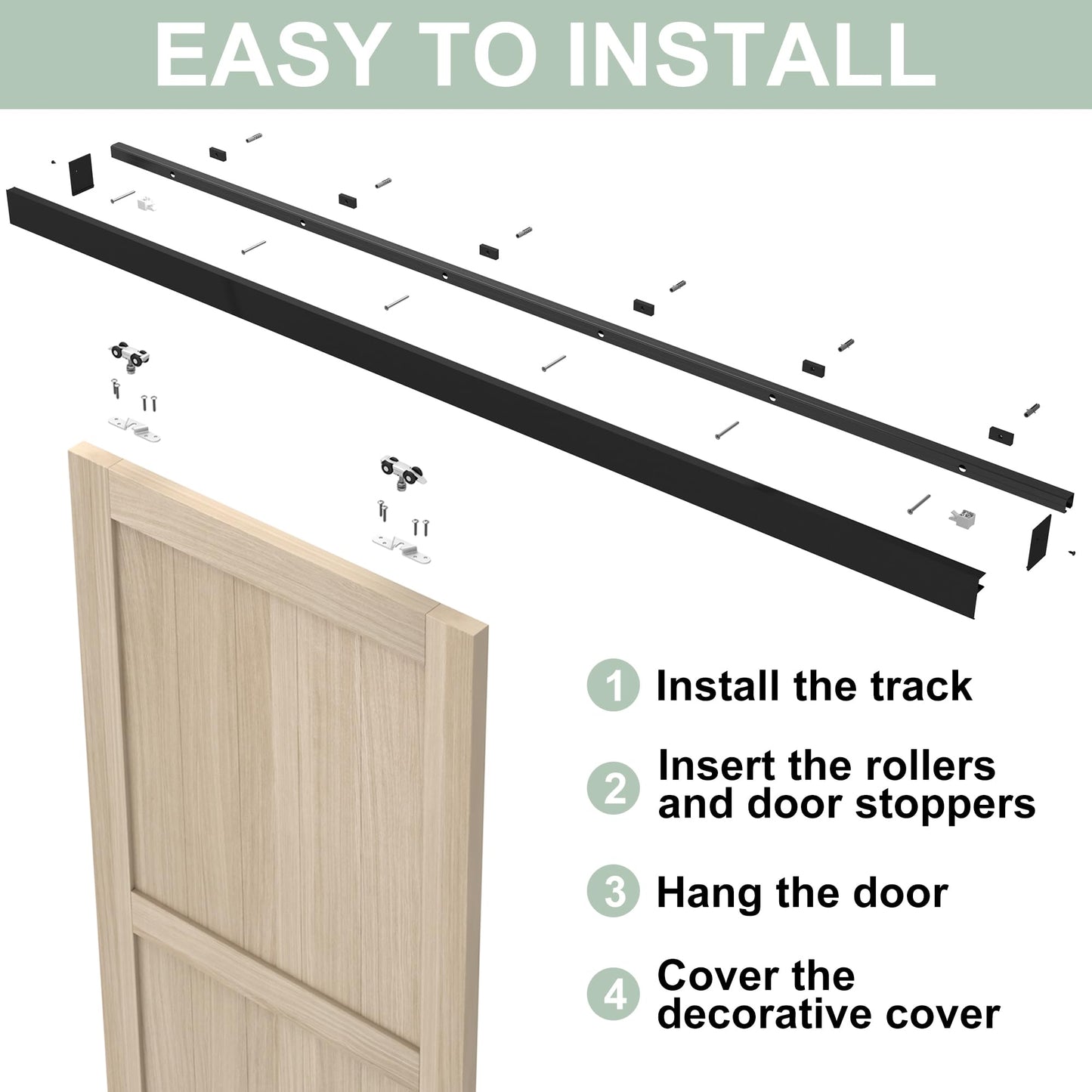 SongYung 8FT Barn Door Hardware Kit, Low Clearance Aluminium Alloy Box Rail Track Hardware Kit, Sliding Door Track for Interior Single Wooden Door,Black
