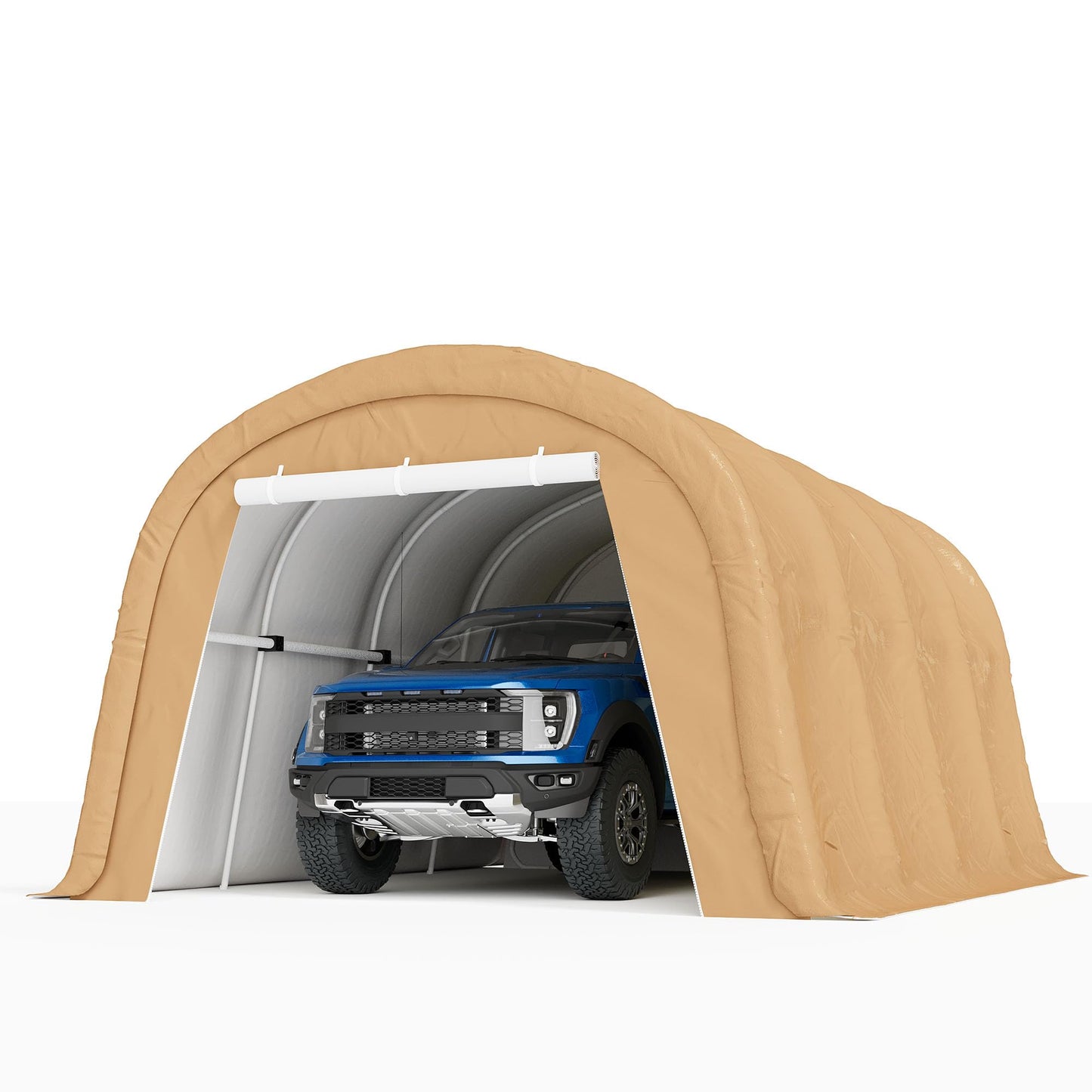 COSIEST 13'×20' Storage Shelter Outdoor Round Carport, Heavy-Duty Garage Canopy with Dual Roll-Up Doors Weatherproof PE Cover, Multi-Purpose Vehicle/Tractor Shed for Backyard/Driveway/Farm(Beige)