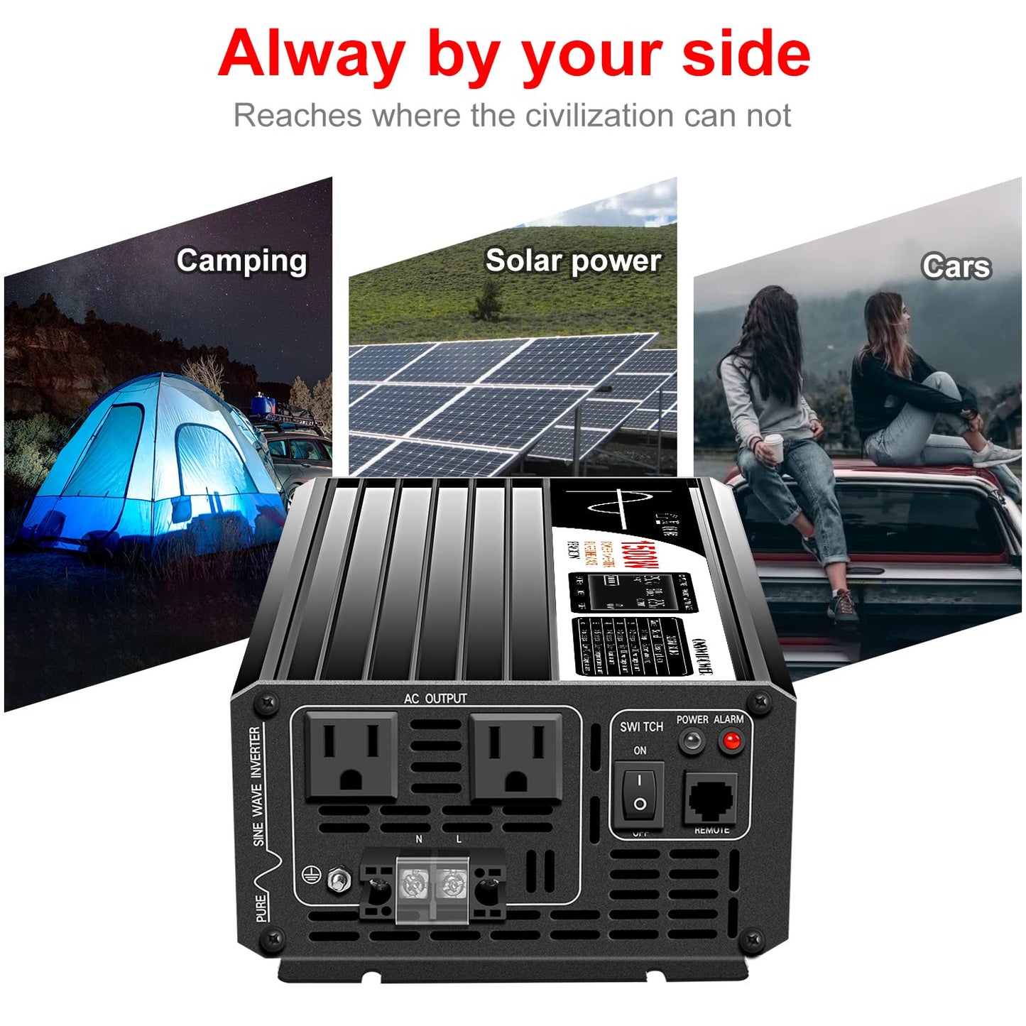 Xijia 1500W Power Inverter,24V to 120V Pure Sine Wave Inverter,Surge 3000W Solar Converter for Truck,Home Backup Solar Systems ,with Bluetooth Remote Control