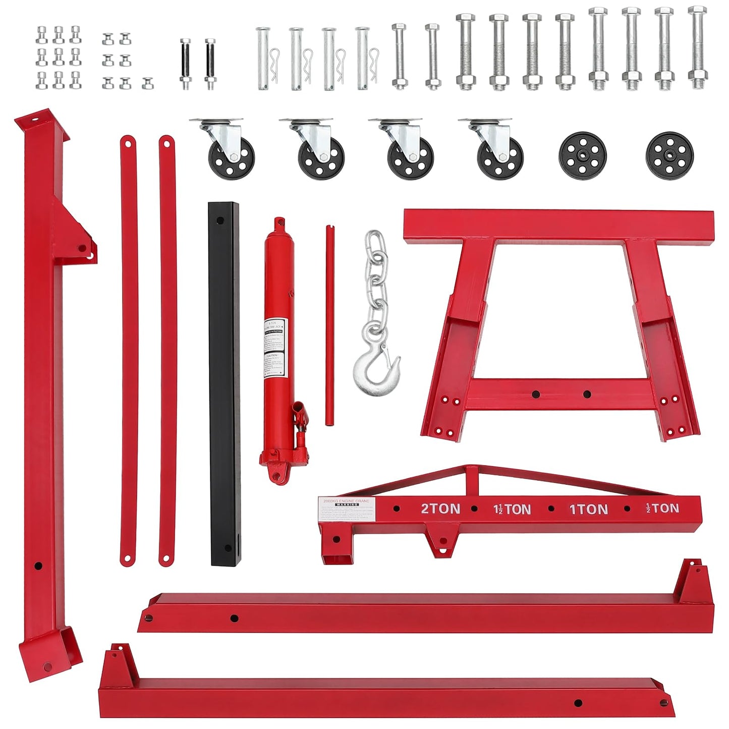 2 Ton Folding Hydraulic Engine Hoist, Folding Engine Shop Crane Hoist Lift, Heavy Cherry Picker with 6 Wheels for Garage, Workshop,Cherry