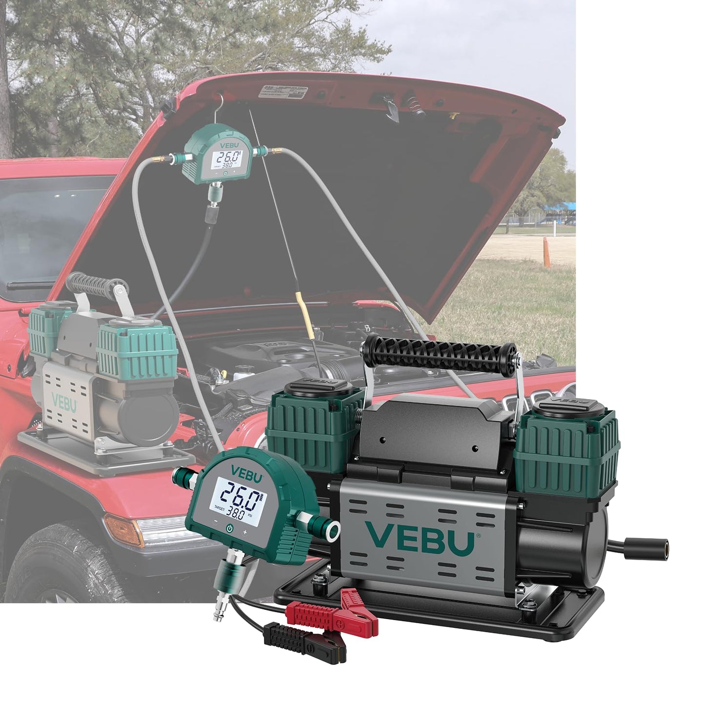 VEBU Air Compressor with 4 Tire Inflation and Deflation System, 10.6CFM Fast Infaltion, Preset Memory and Digital Display