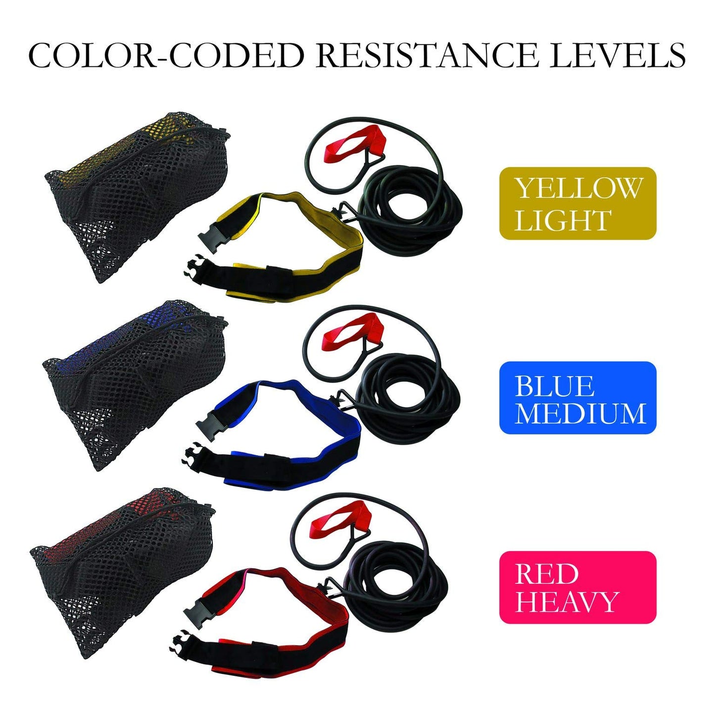 Water Gear Swim Training Leash Belt - Tether Stationary Swimming - Swimming Pool Resistance Exercise Trainer Equipment for Adult and Kids - 20 Meter Rubber Leash - Red Heavy Resist