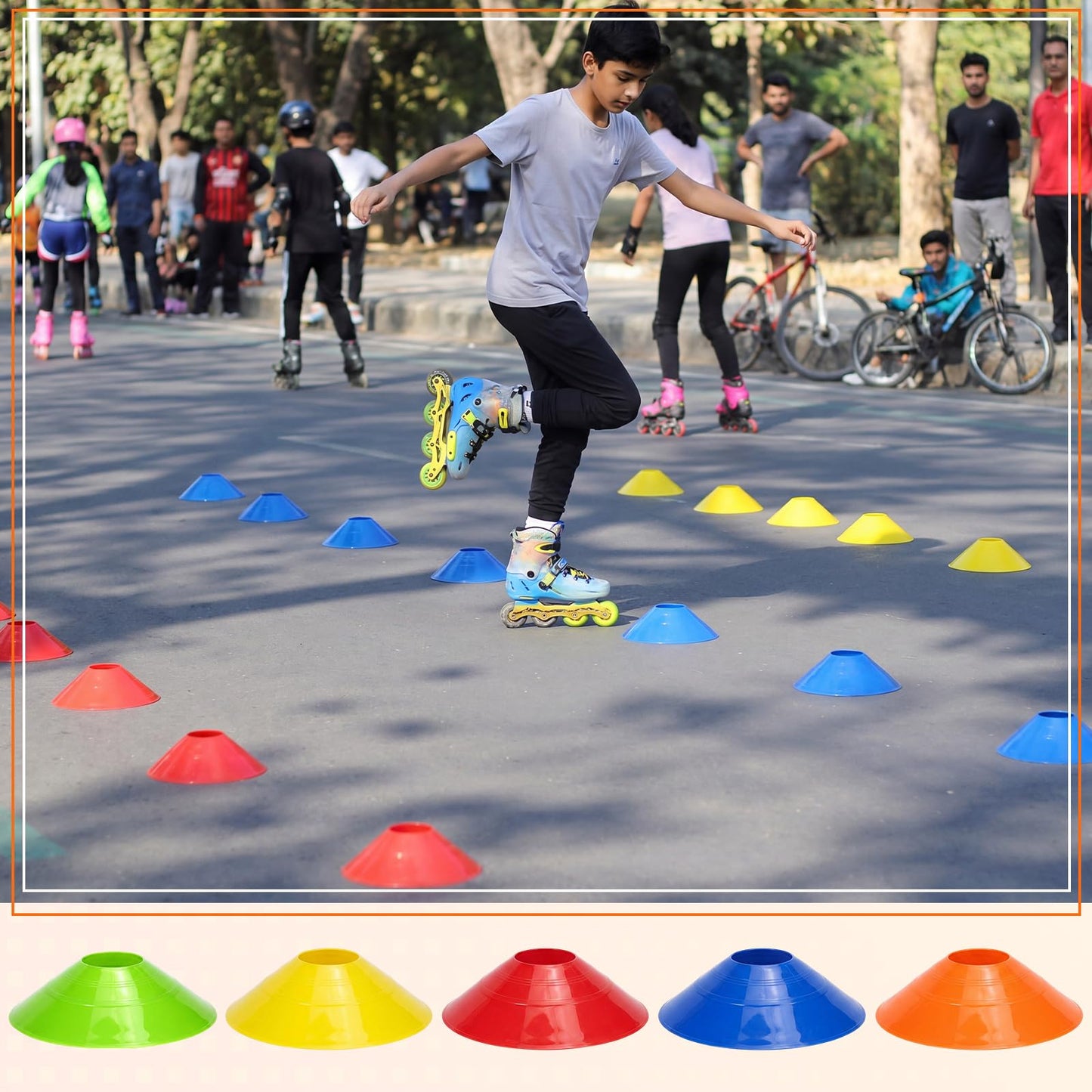 Yunsailing 204 Pcs Soccer Cones with Straps Set, Disc Training Cones Bulk Agility Cone Sports Cone for Drills, Challenge, Football, Basketball, Skating, Coaching, Practice Equipment, Indoor, Outdoor