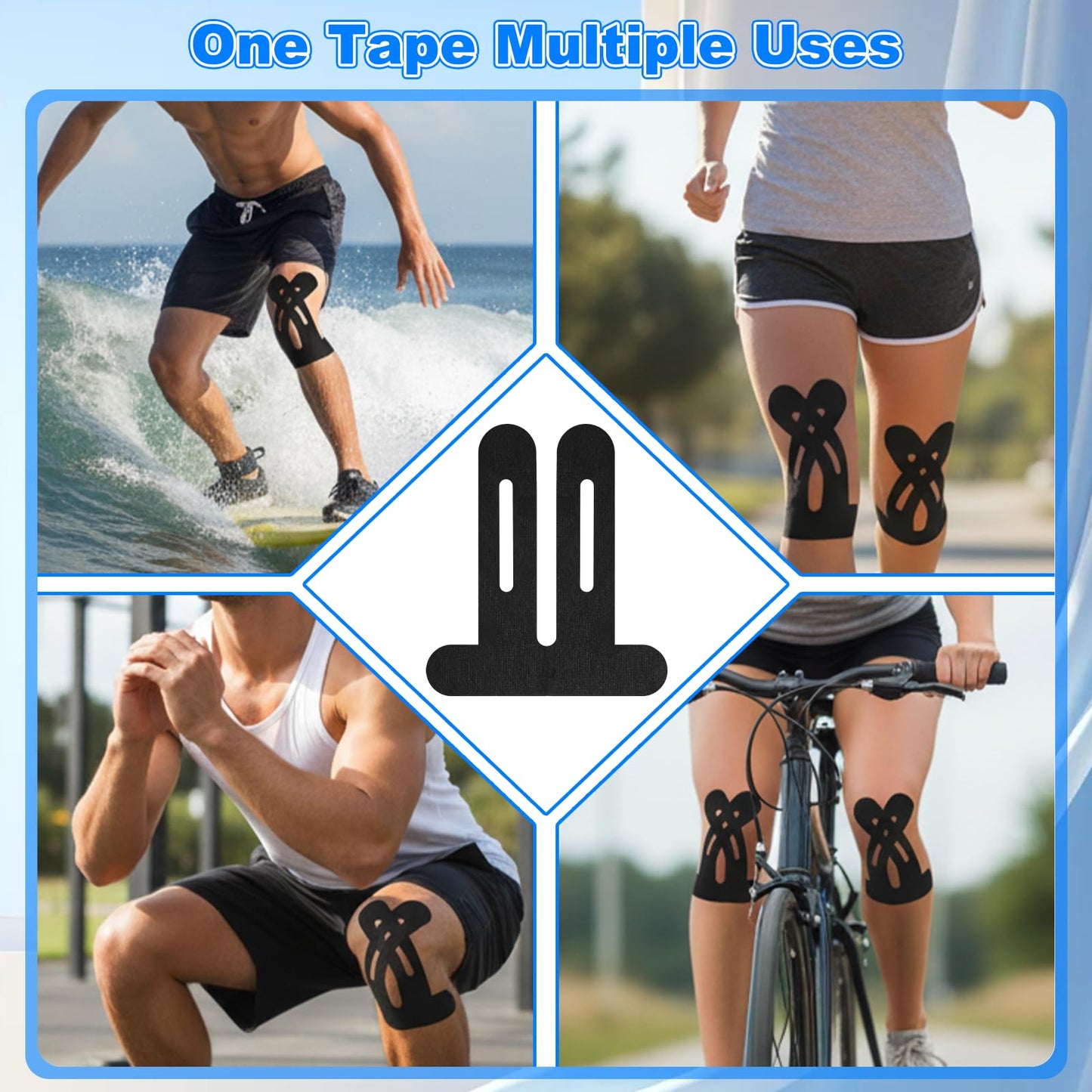 10 Pcs Precut Kinesiology Tape for Knees Knee Tape for Pain Relief Support Elastic Waterproof Sports Tapes Breathable Pre Cut Athletic Tapes for Workout Recovery Sports