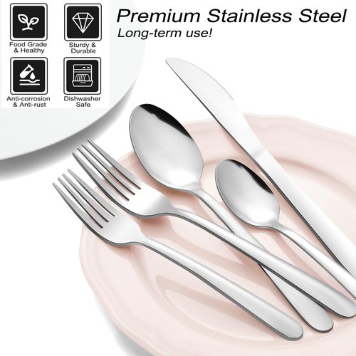 73-Piece Silverware Set with Organizer, Pleafind Stainless Steel Silverware Sets for 12, Cutlery Utensil Sets with Steak Knives, Include Forks Spoons Knives & Silverware Organizer, Dishwasher Safe