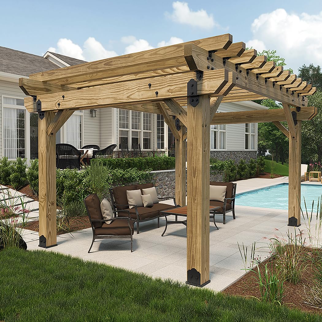 Ozco Laredo Sunset Lite 8x8 Post Base Kit, Includes Decorative Plates, Hex Cap Nuts, OWT Timber Screws, Galvanized Steel for Pergolas | 56624