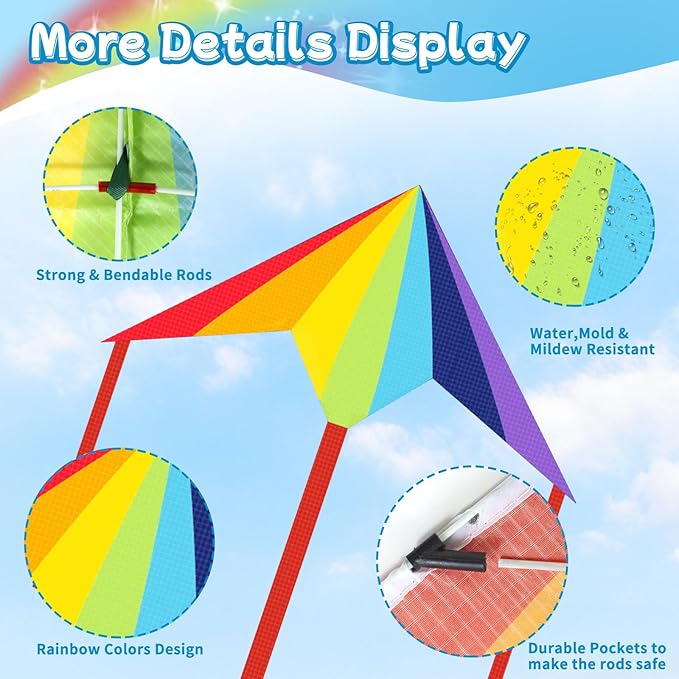 Kite for Kids Adults Easy to Fly, Rainbow Kites for Toddlers Age 3-5 Beginners, Kites for Kids Ages 4-8 8-12 Easy to Fly in Low Wind- Kite for Family Beach Outdoor Games and Activities