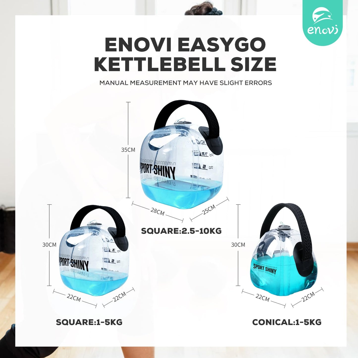 ENOVI EasyGo Kettlebells, Foldable Water-Filled Kettlebell, Adjustable Kettlebell (Cube, 5.5-22LB)