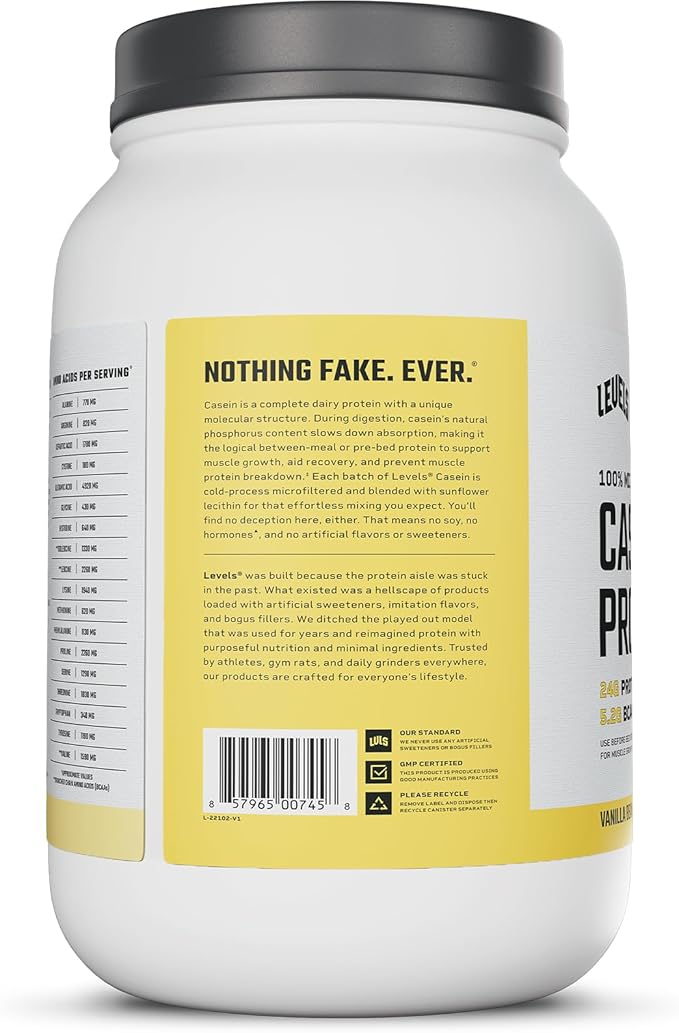 Levels 100% Micellar Casein Protein, Hormone Free, Vanilla Bean, 2LB
