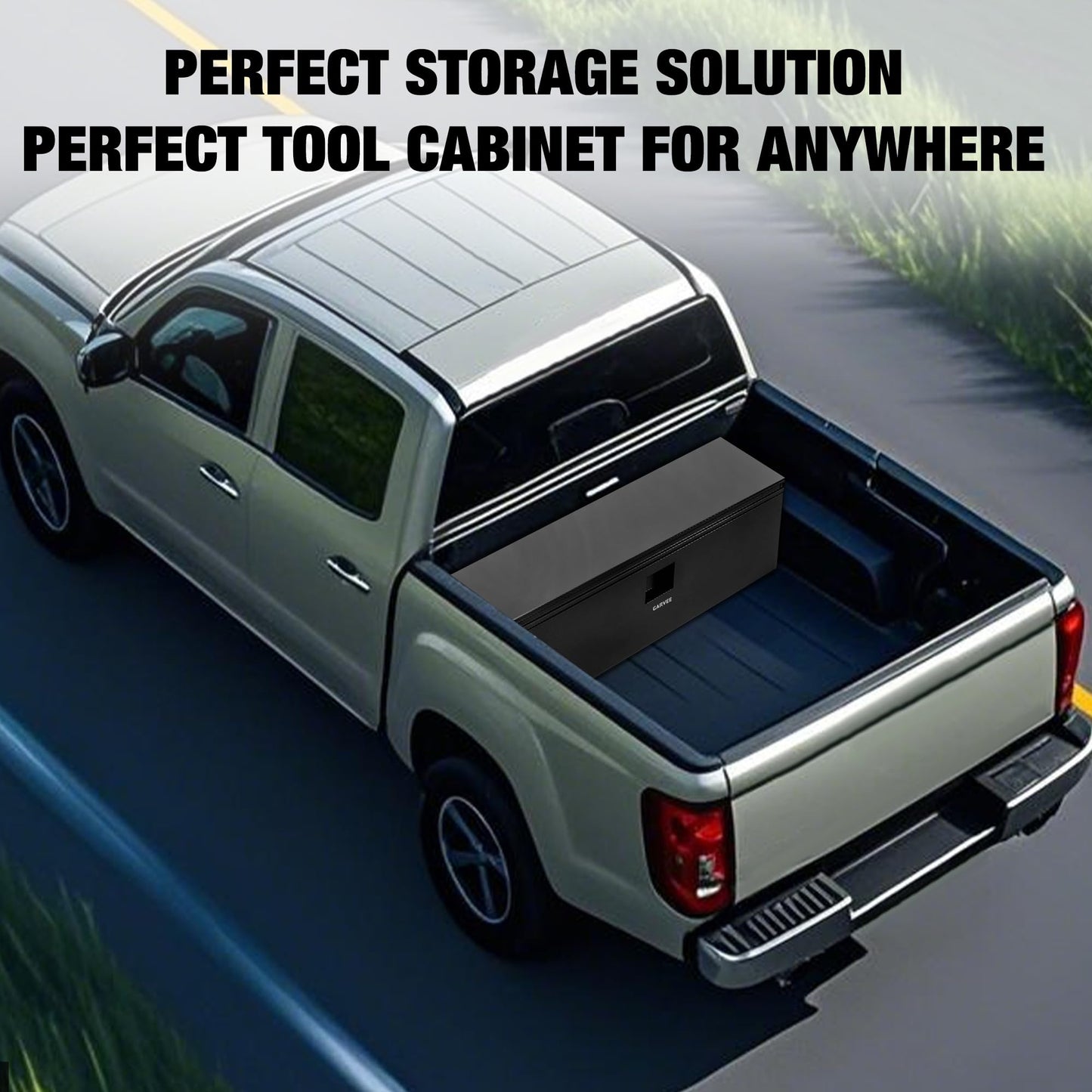 Garvee 36 Inch Black Steel Truck Bed Tool Box, Trailer Tongue Box, Truck Storage Organizer Tool Chest For Truck Bed, RV, Trailer