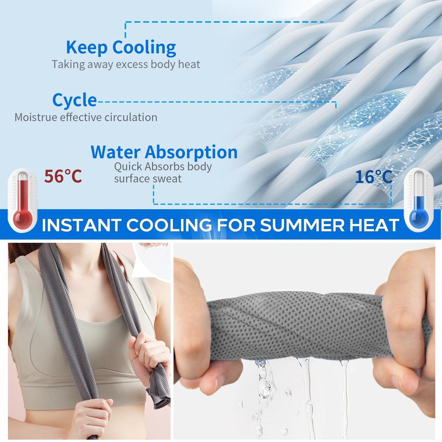 Puomue 5 Pack Cooling Towels, 40 Inches X 12 Inches, Breathable Soft Chilly Microfiber Towel for Yoga, Sport, Running, Workout, Gym, Camping and Fitness, Multicolor