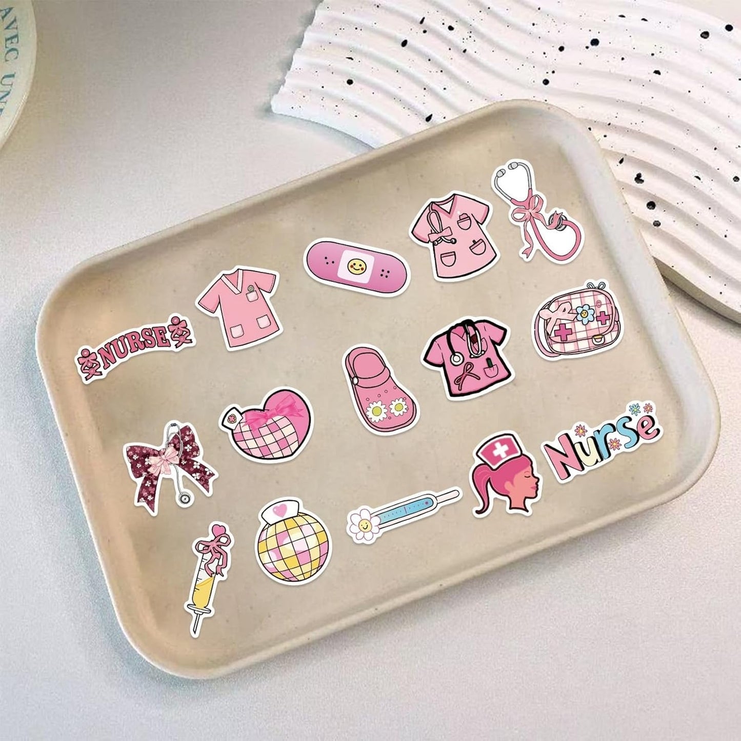 Yugiuue 50PCS Pink Nurse Stickers - Funny Appreciation Gifts Stickers,Nurses Week Gifts for Women Adults, Nurse