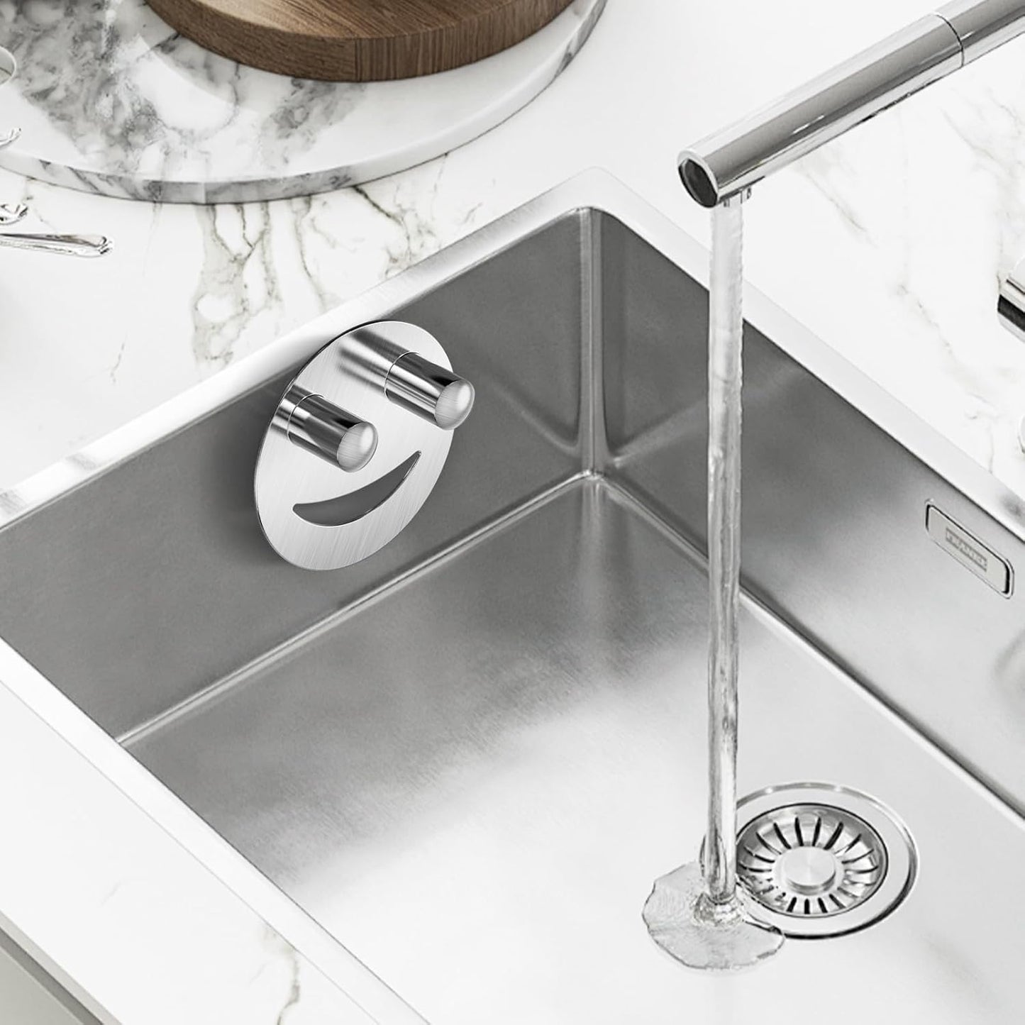 Yoshiky Stainless Steel Smiley Face Dish Sponge Holder - Silver Sink Caddy Organizer with Suction Cup for Kitchen