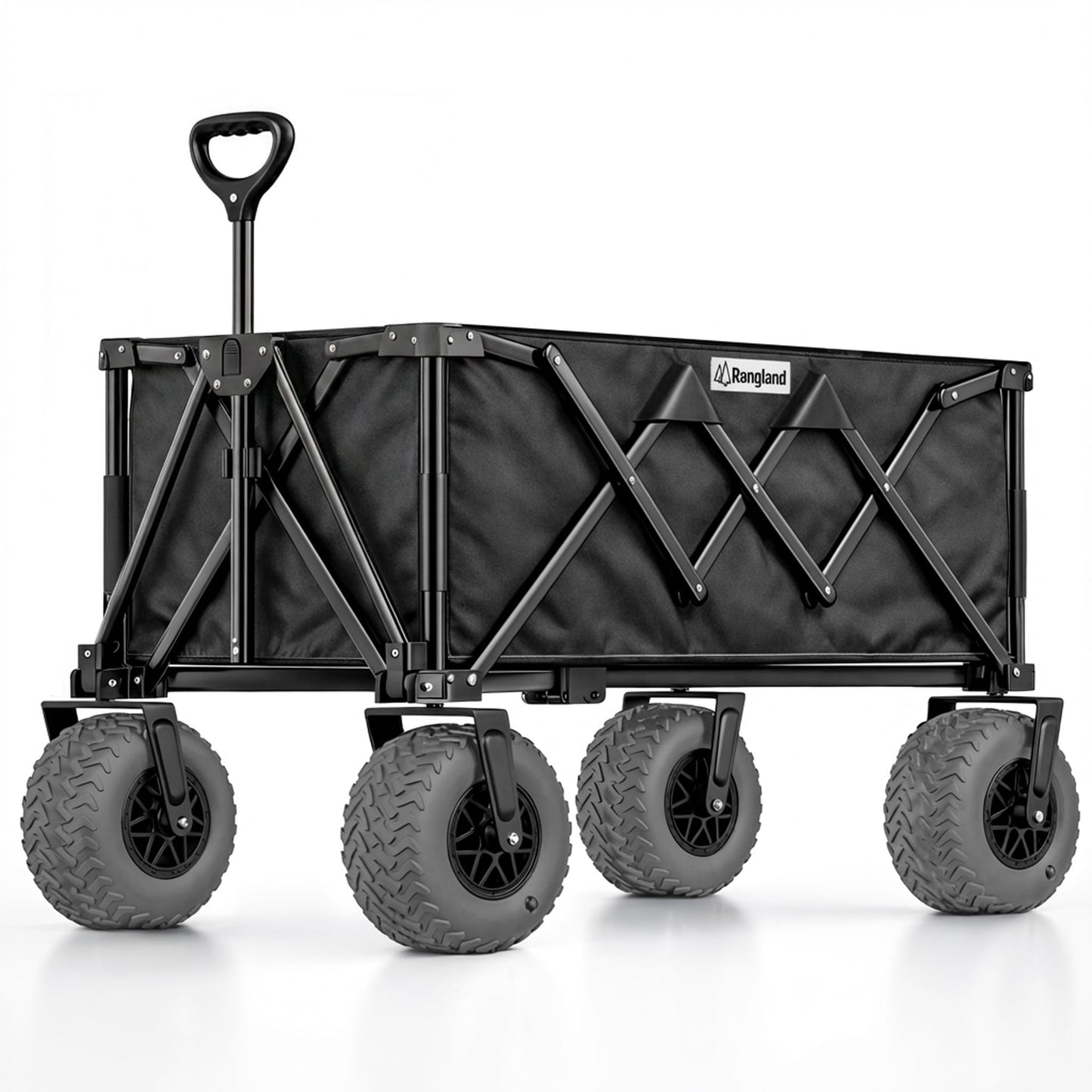 Beach Wagon with Heavy-Duty 10" Air Tires - All Terrain Folding Card with Big Wheels for Sand and Gravel - 300 LB. Capacity (Black)