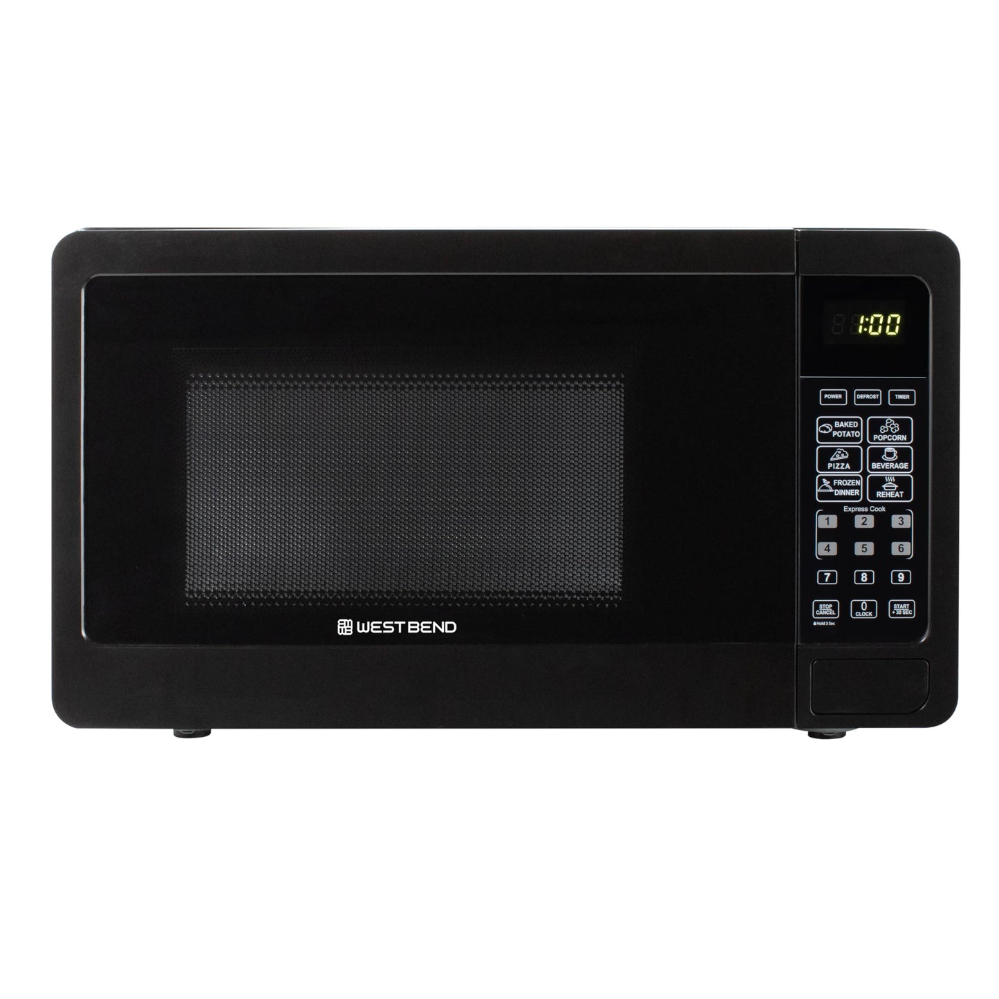 West Bend Microwave Oven 700-Watts Compact with 6 Pre-Set Cooking Settings, Speed Defrost, Electronic Control Panel and Glass Turntable, 0.7 Cu.Ft., Black