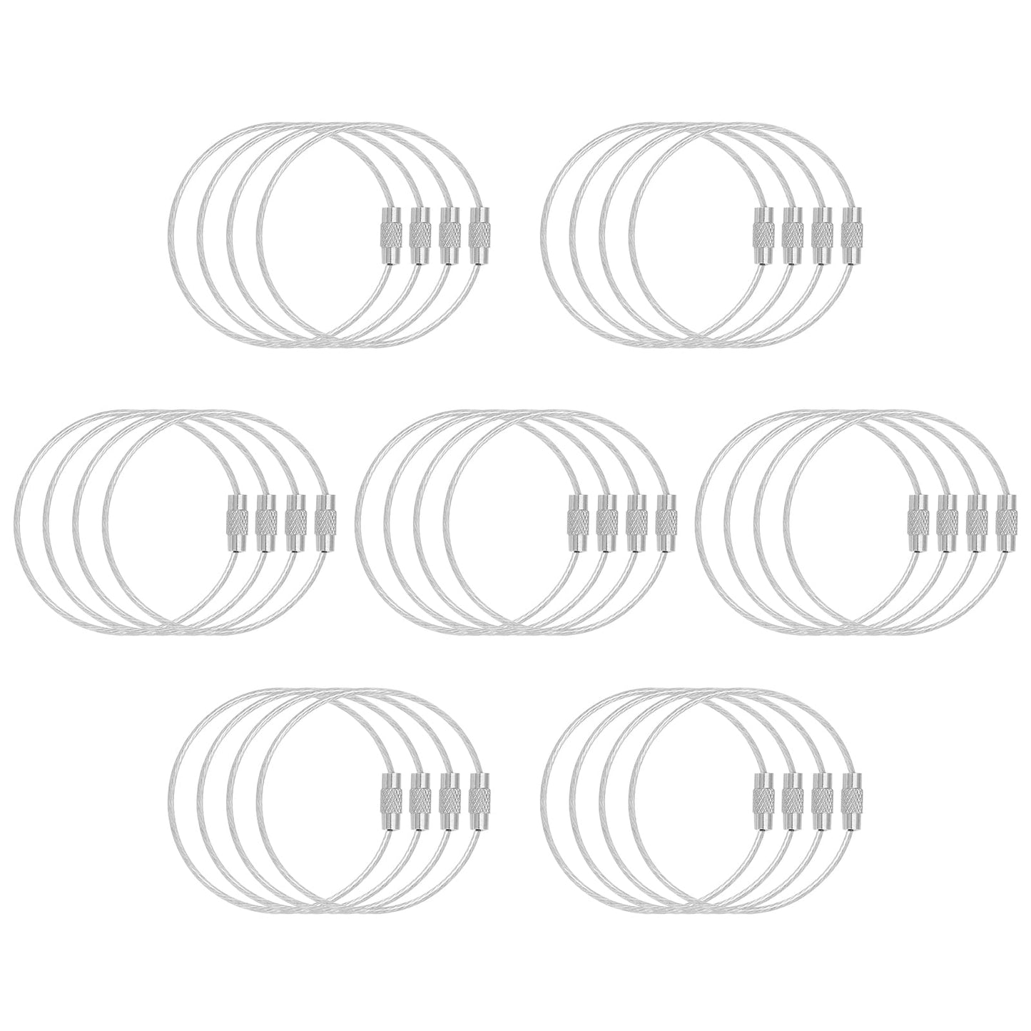 DFTOA-30 Pack 6 inch Extendable Wire Keychain Cable/Luggage Tags/Loops Holder/ID Tag Keeper, Silver Cable Key Ring