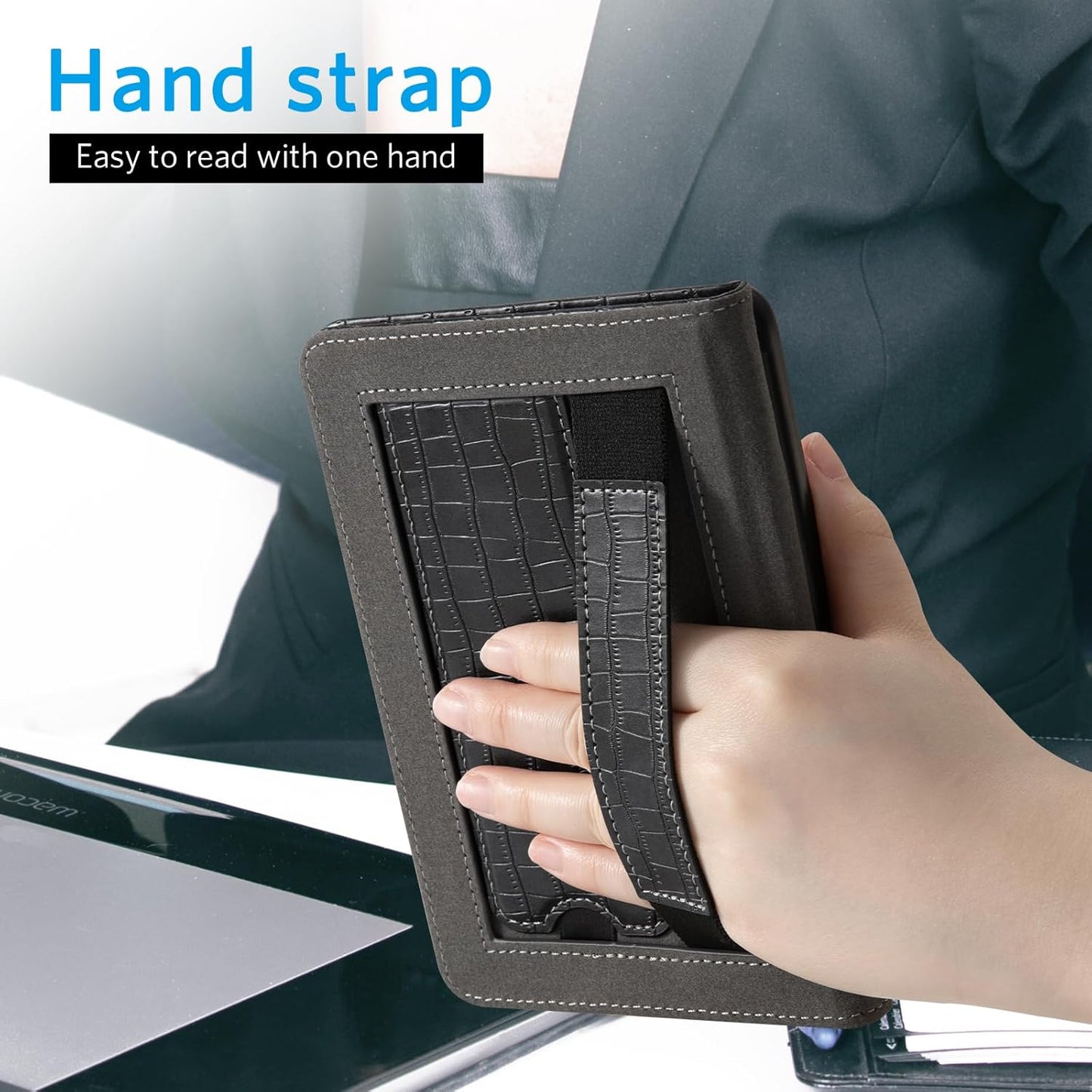 CoBak 6" Case for E-Reader - PU Leather Smart Cover with Auto Sleep/Wake & Hand Strap, not Compatible with Kobo Clara