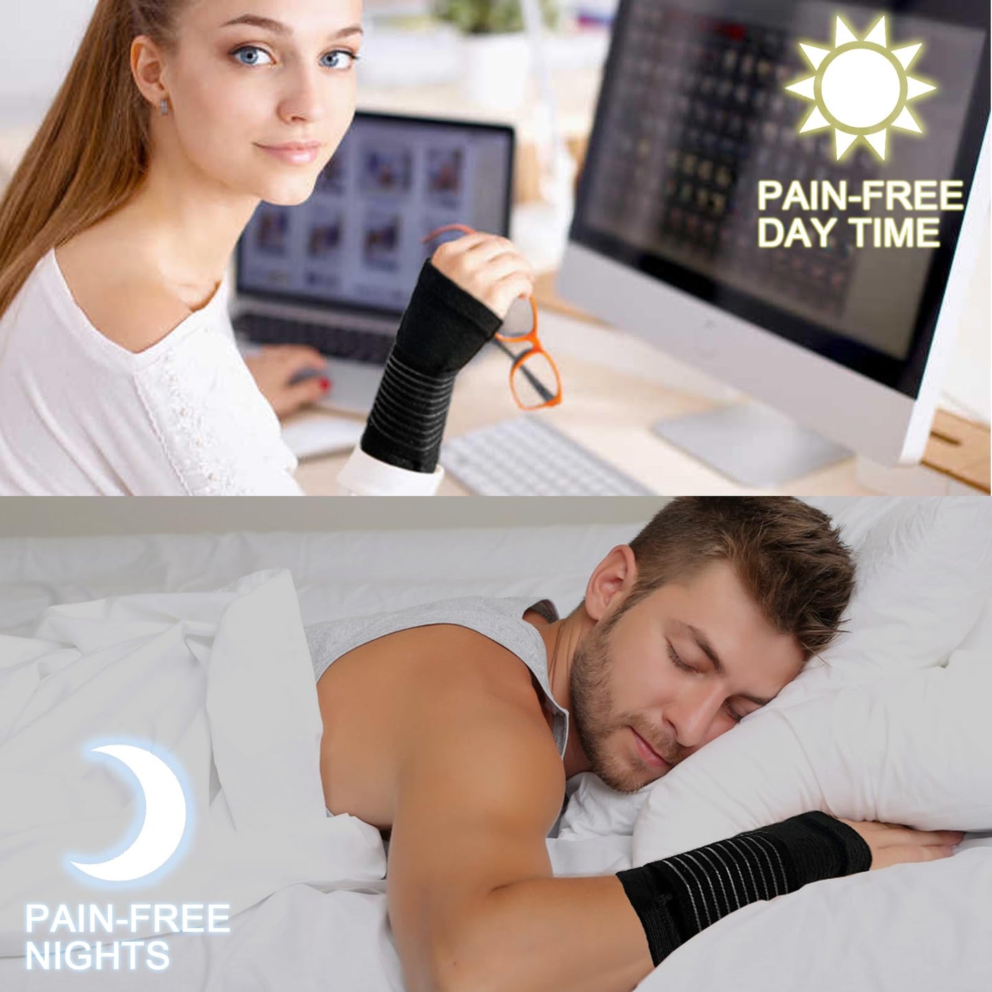 WOXVM 2 Pack Wrist Brace, Compression Wrist Support Splint for Women Men, Adjustable Wrist Strap Compression Wraps Fit Right Left Hand for Fitness, Carpal Tunnel Arthritis, Tendonitis, Wrist Pain