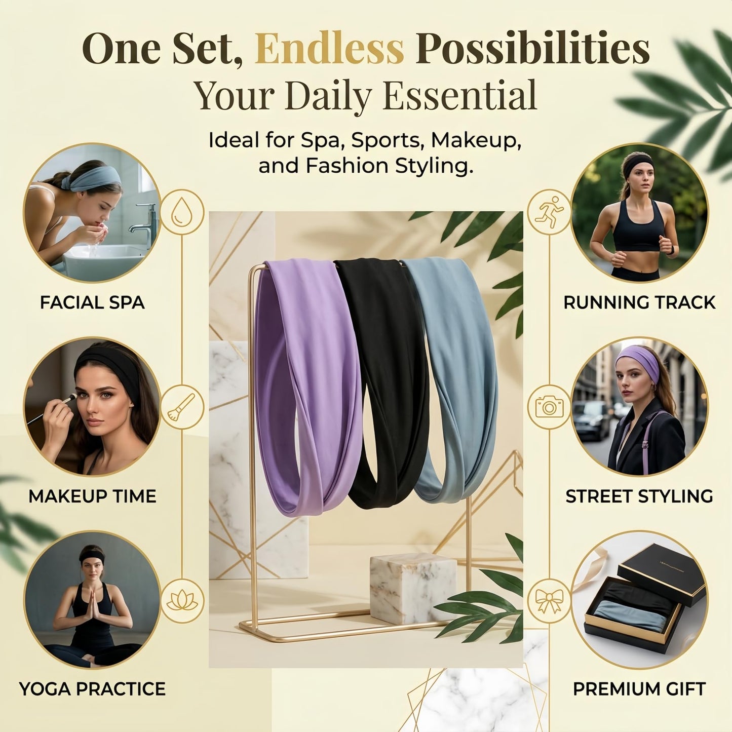 SHUCHNOYE Headbands for Women 3PCS – Soft Elastic Non Slip Wide Hair Bands, Breathable Sweat-Wicking, Stylish for Workout, Makeup, Yoga, Running & Daily Wear (Colorful Three-Pack)