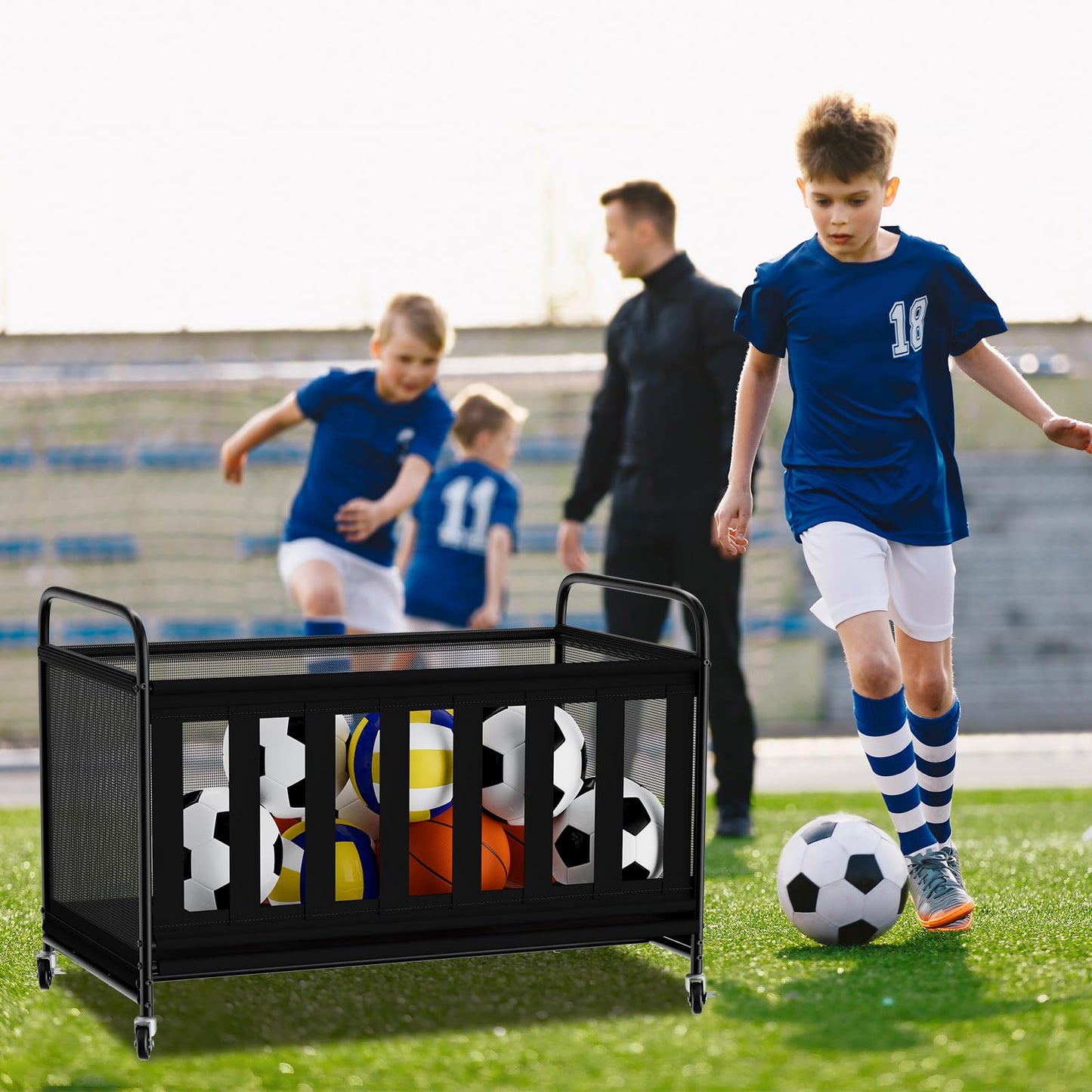 storenization Ball Storage Bin Large with Wheels, Outdoor Ball Storage for Garage, Sports Equipment Organizer Storing Volleyball, Basketball, Toys, Soccer and Baseball