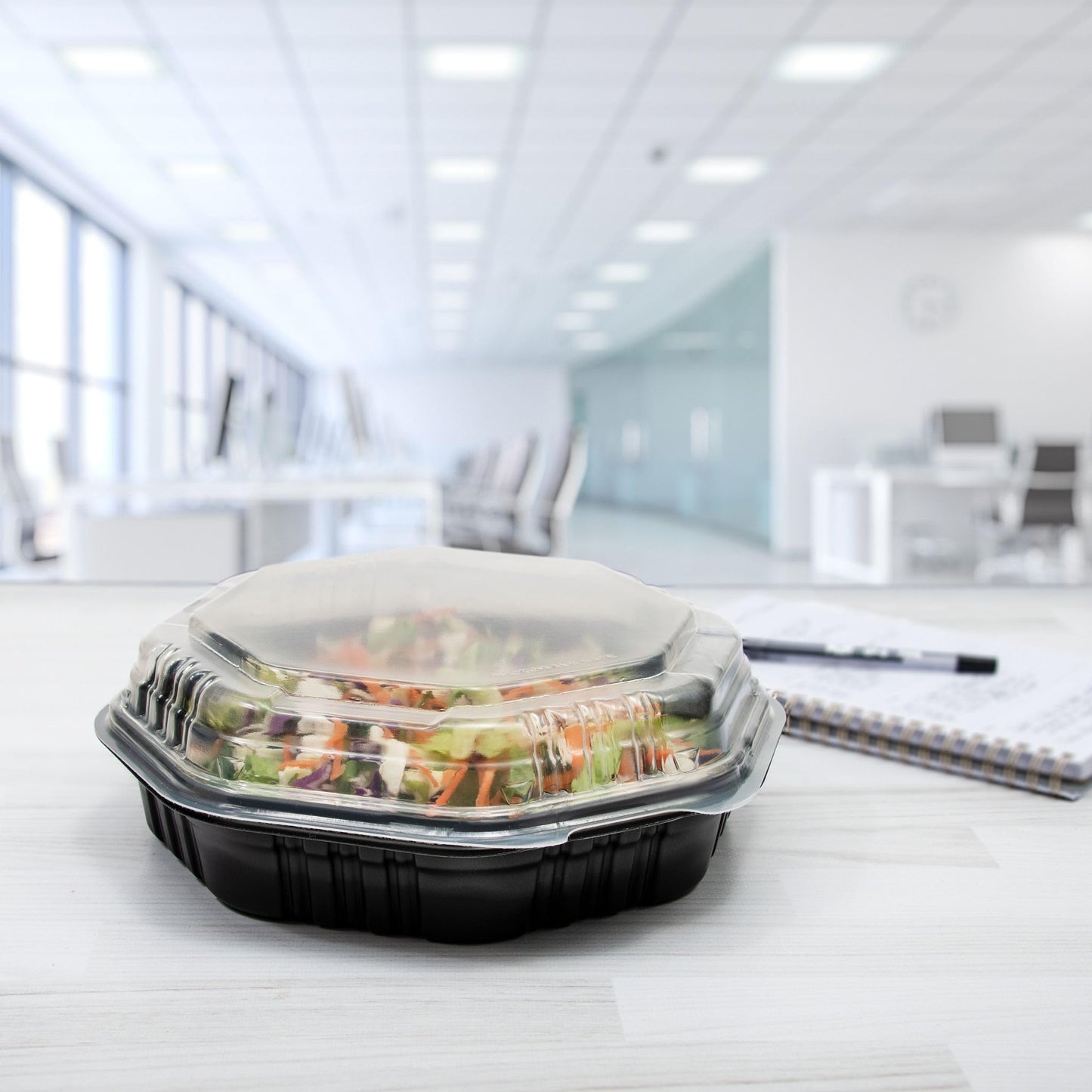 Solo 809011-PP94 9 in Black/Clear Microwavable PP Plastic Hinged Container, 9.55 X 9.13 in (Case of 100)