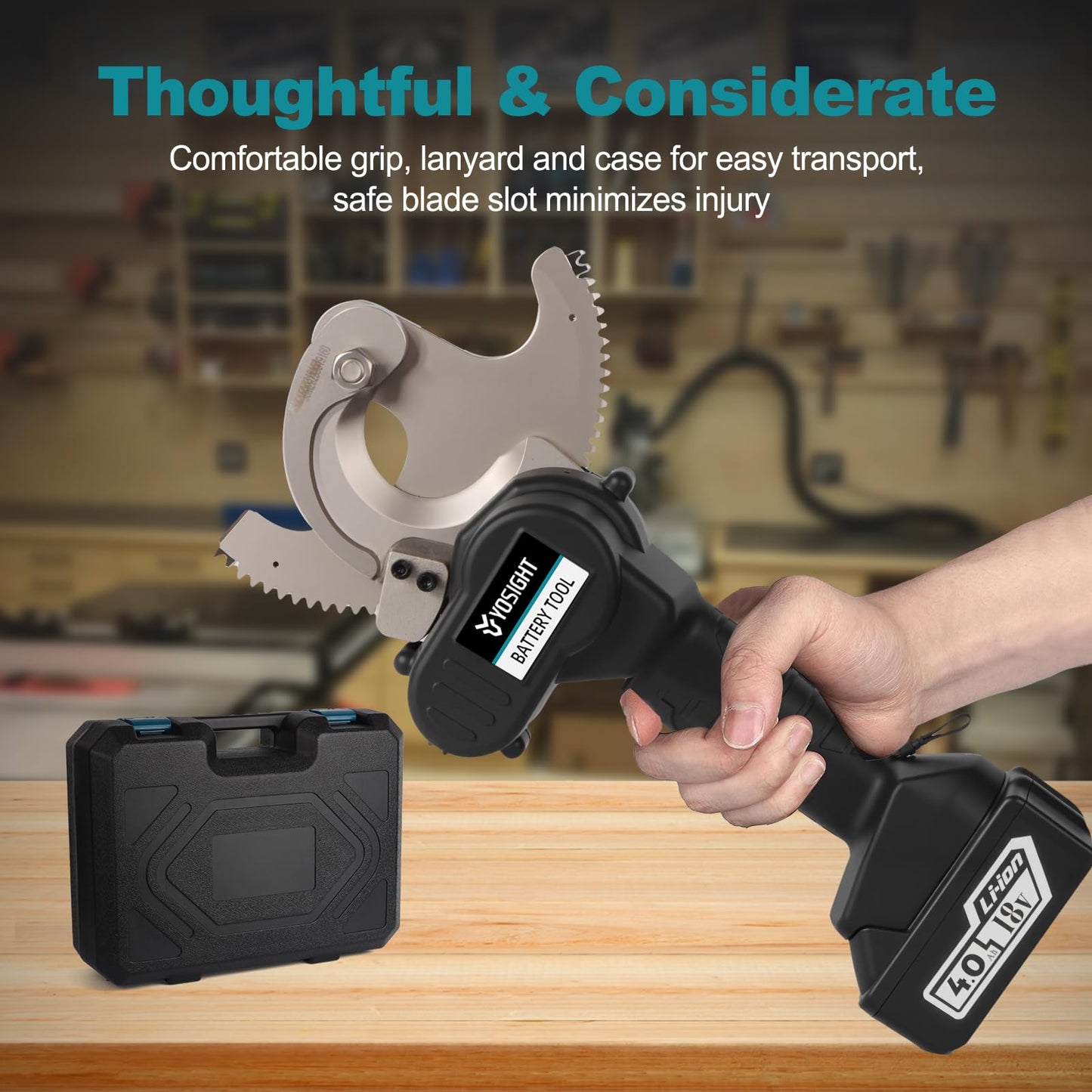YOSIGHT 54mm Heavy Duty Cable Cutters Kit, 18VDC Cordless Rechargeable Electrical ACSR Cutting Tool for Copper and Aluminum, 2 4Ah Batteries & 1 Battery Charger Included