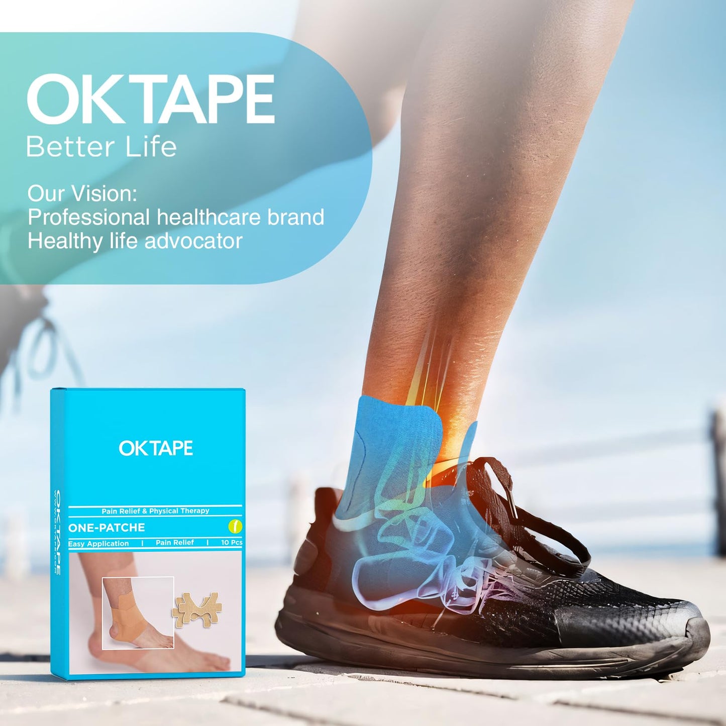 OK TAPE Precut Kinesiology Ankle Tape, 10 Pcs, Pain Relief, Prevent Ankle Sprain, Provide Support for Ankle Ligament, Elastic Athletic Tape, Breathable K Tape for daily use - Beige