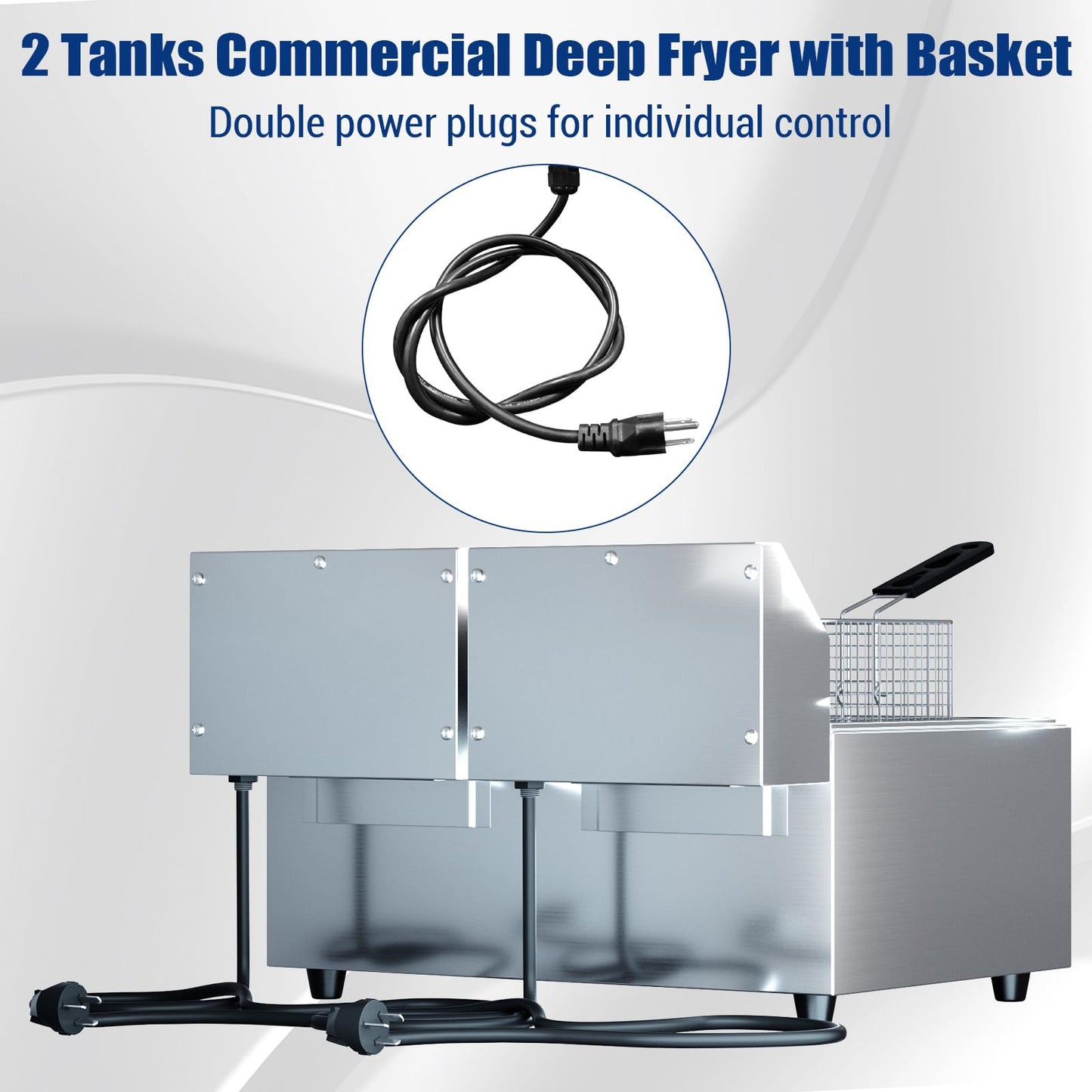 GarveeHome Commercial Deep Fryer with Basket, 16.8 QT Stainless Steel Electric Countertop Fryer with Double Tanks and Temperature Control for Restaurant and Home Use, 1800 W+1800 W