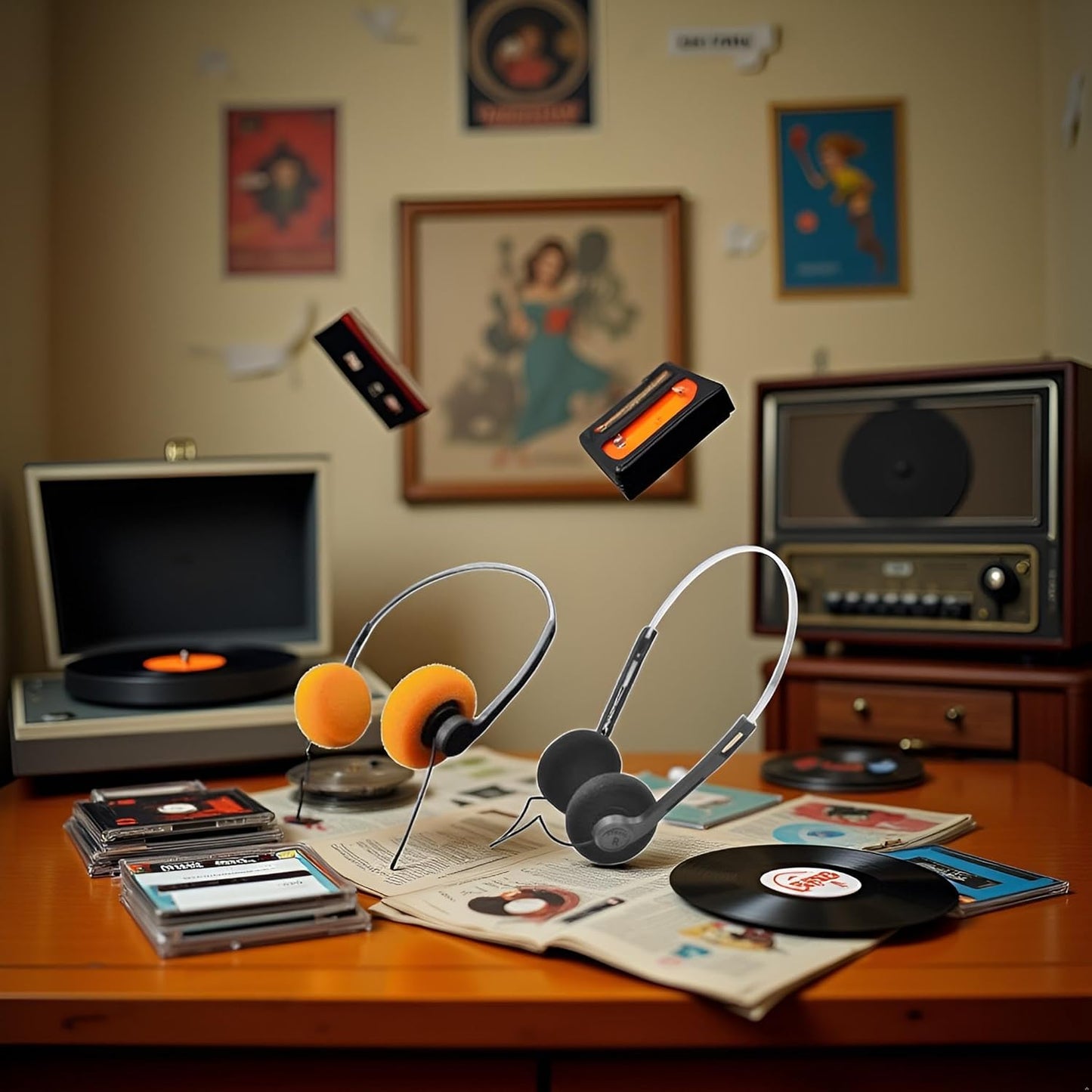 WLngtv 2 Cassette Pcs Retro On Ear Headphones, Wired Stereo Headphones, Headphone, Lightweight Portable Headphone