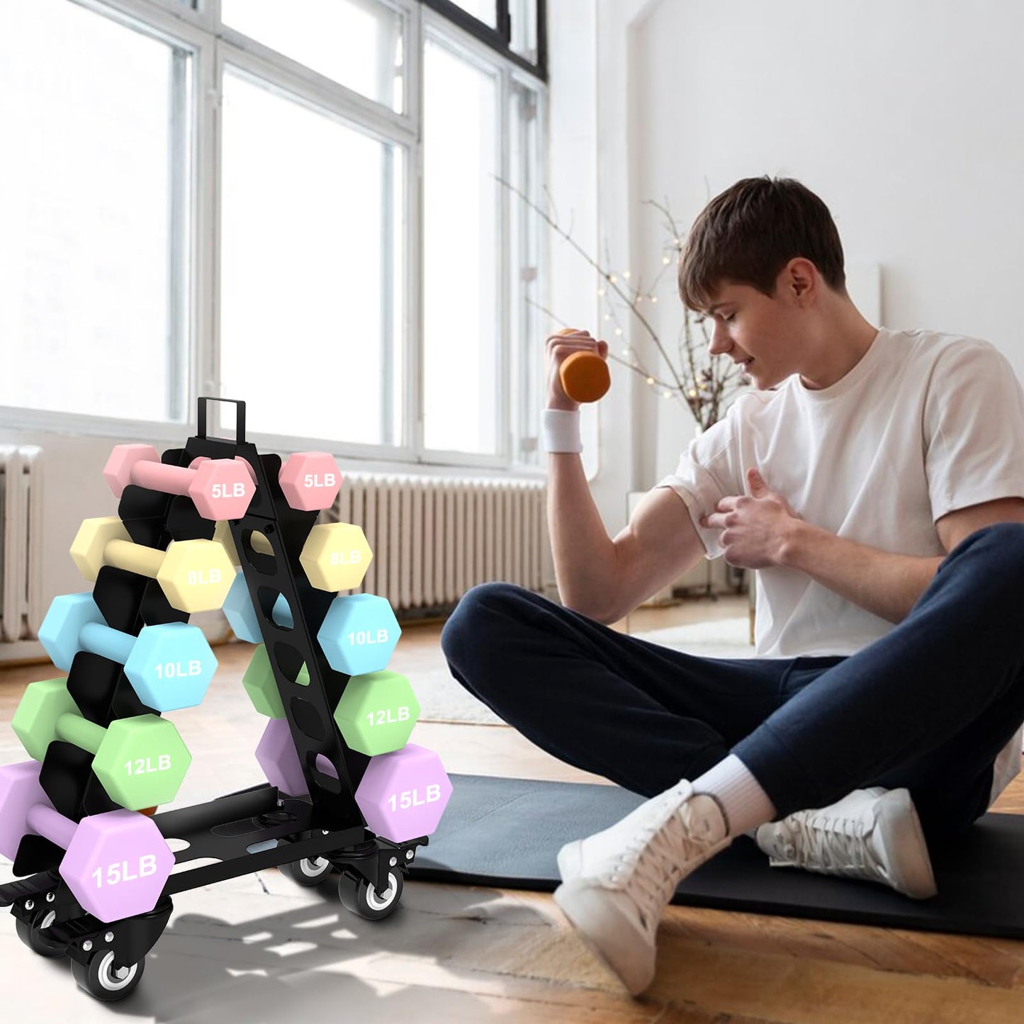 Dumbbell Rack 5 Tier with Wheels(Dumbbells not included),A-Frame Metal Dumbbell Holder with Handle,Multilevel Weight Storage for Dumbbells,Tree Shape Compact Weight Rack/Holder,Perfect for Home Gym