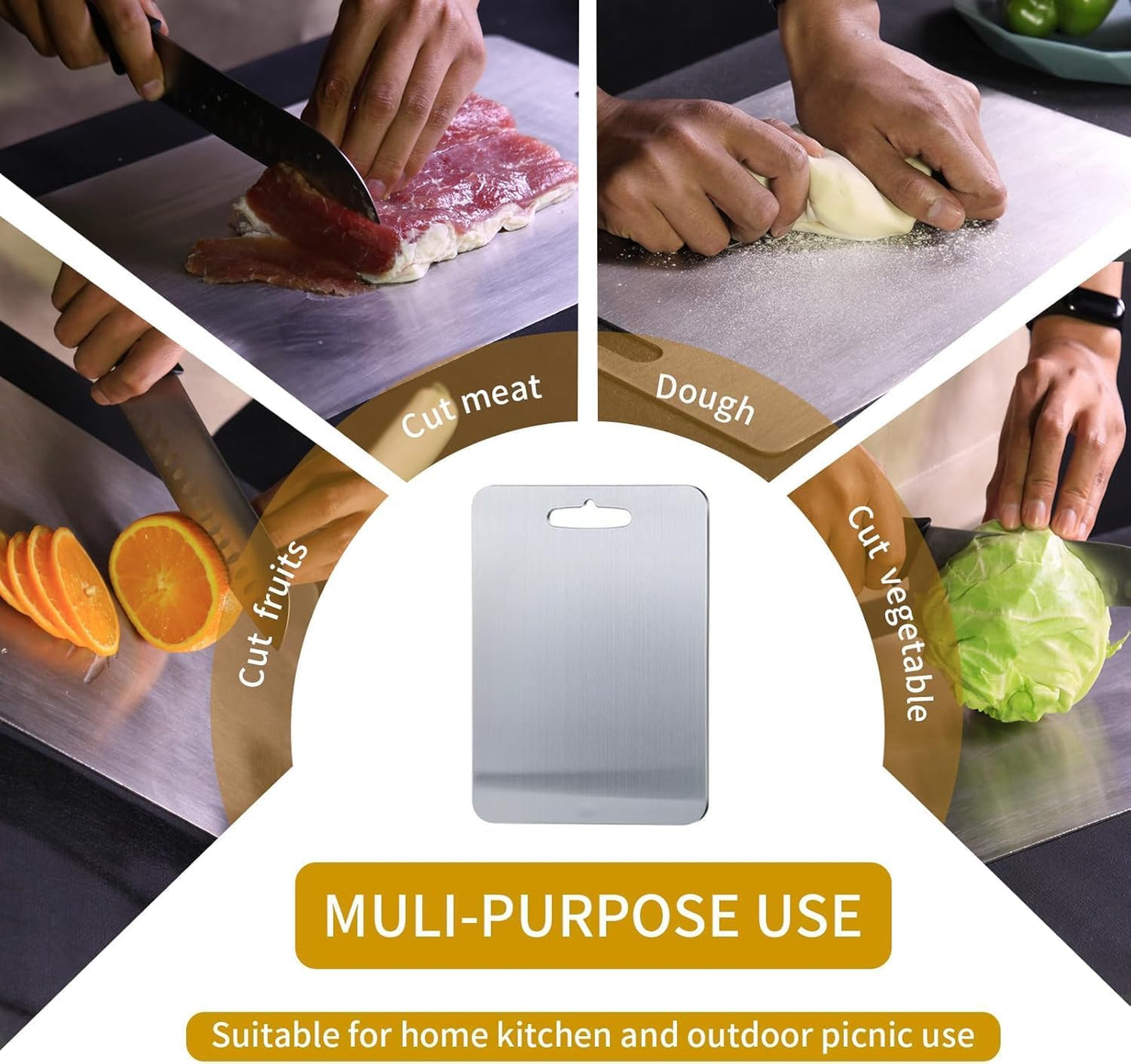 Titanium Cutting Boards - 2025 Upgrade 100% Pure Titanium Cutting Boards For Kitchen, 1 Pack Double-sided food-grade Cutting Board, Easy to Clean (12 * 9INCH)