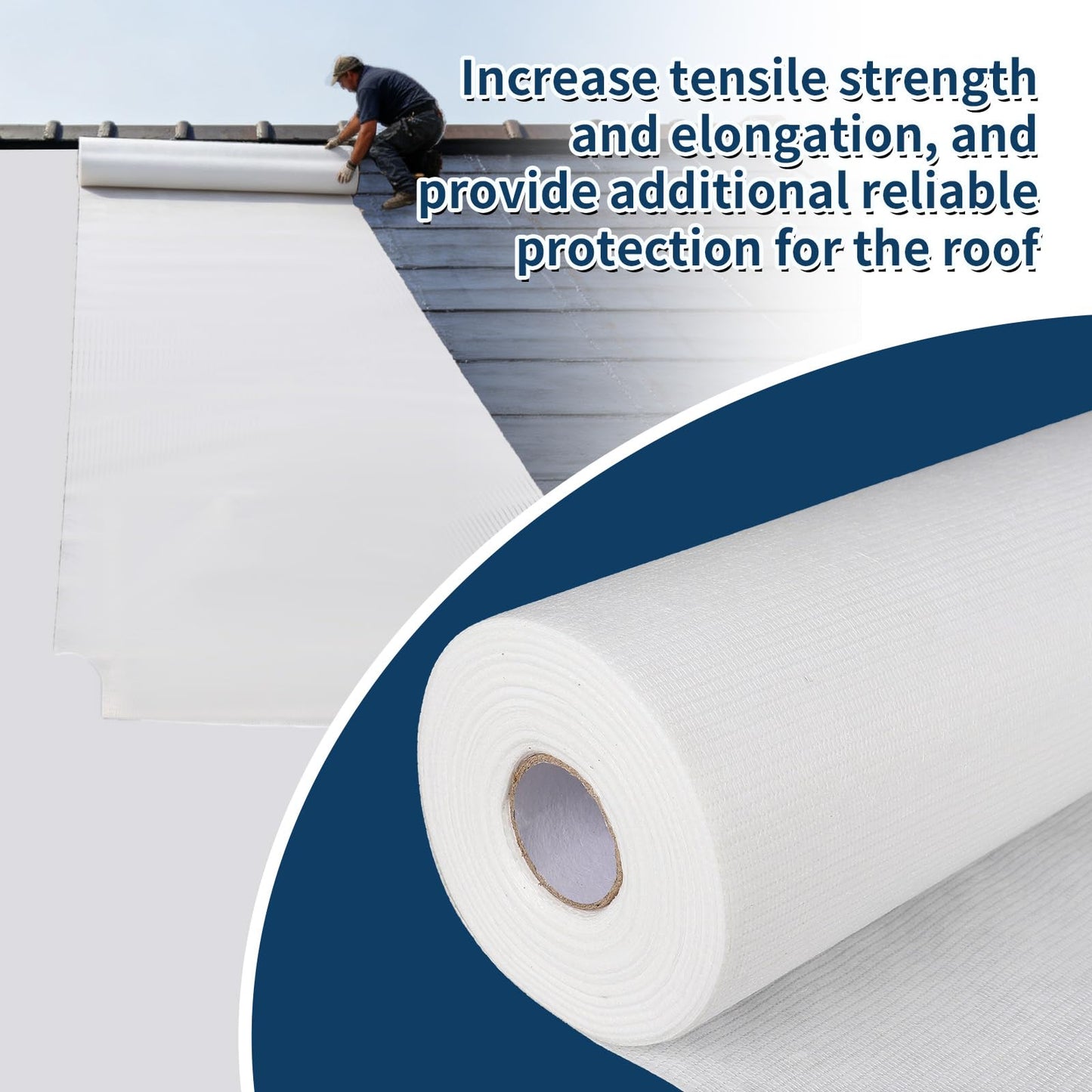 Contouring Polyester Roof Reinforcement Fabric, 40 Inch By 200ft Flexible Contour Roof Fabric Roofing Tool and Polyester Sealer to Reinforce Strength for Robust Structure